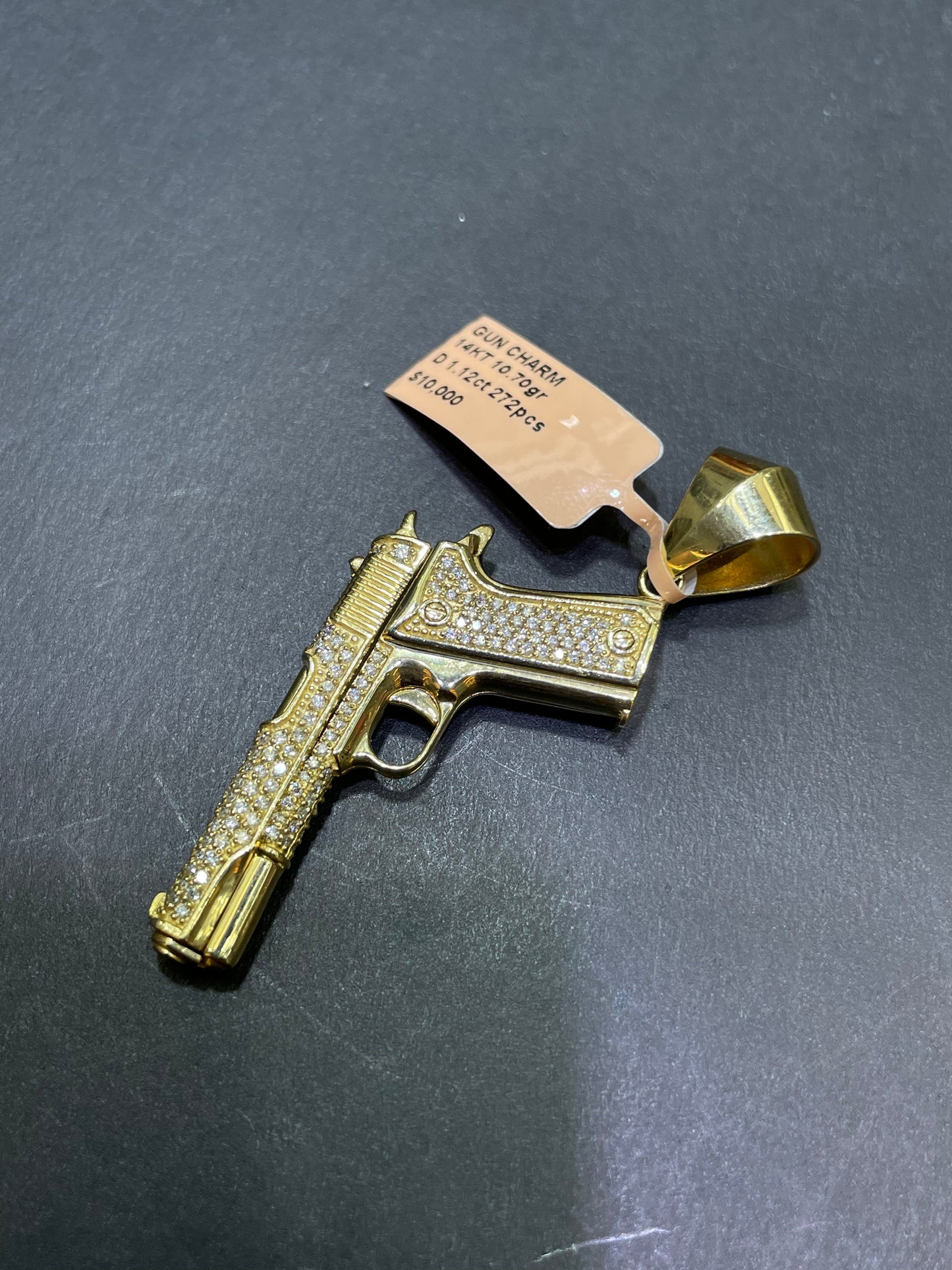 14k Vs1 Diamond Gun Charm Pendant Custom Made