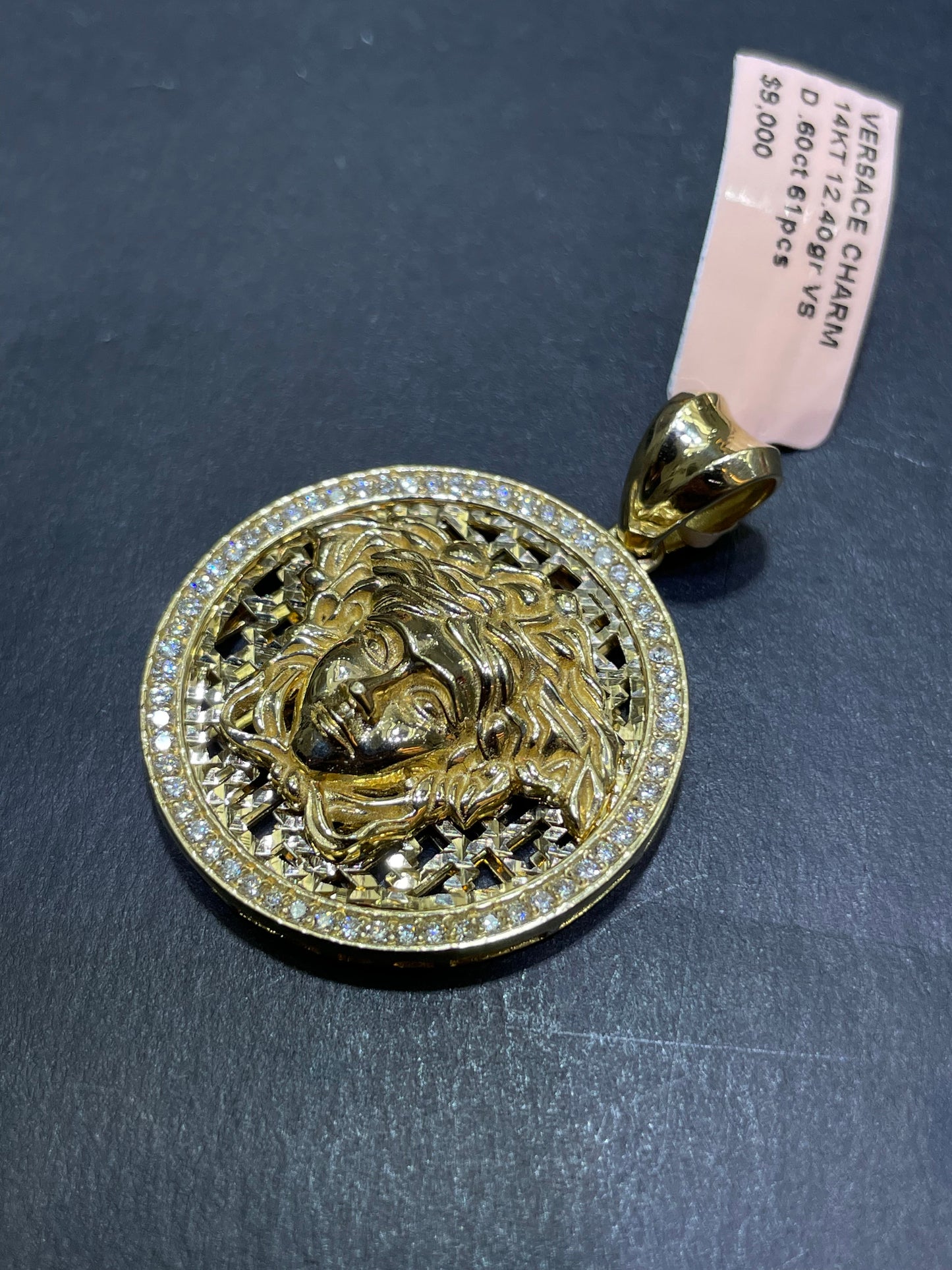 14k New ICED DIAMOND MEDUSA CHARM PENDANT