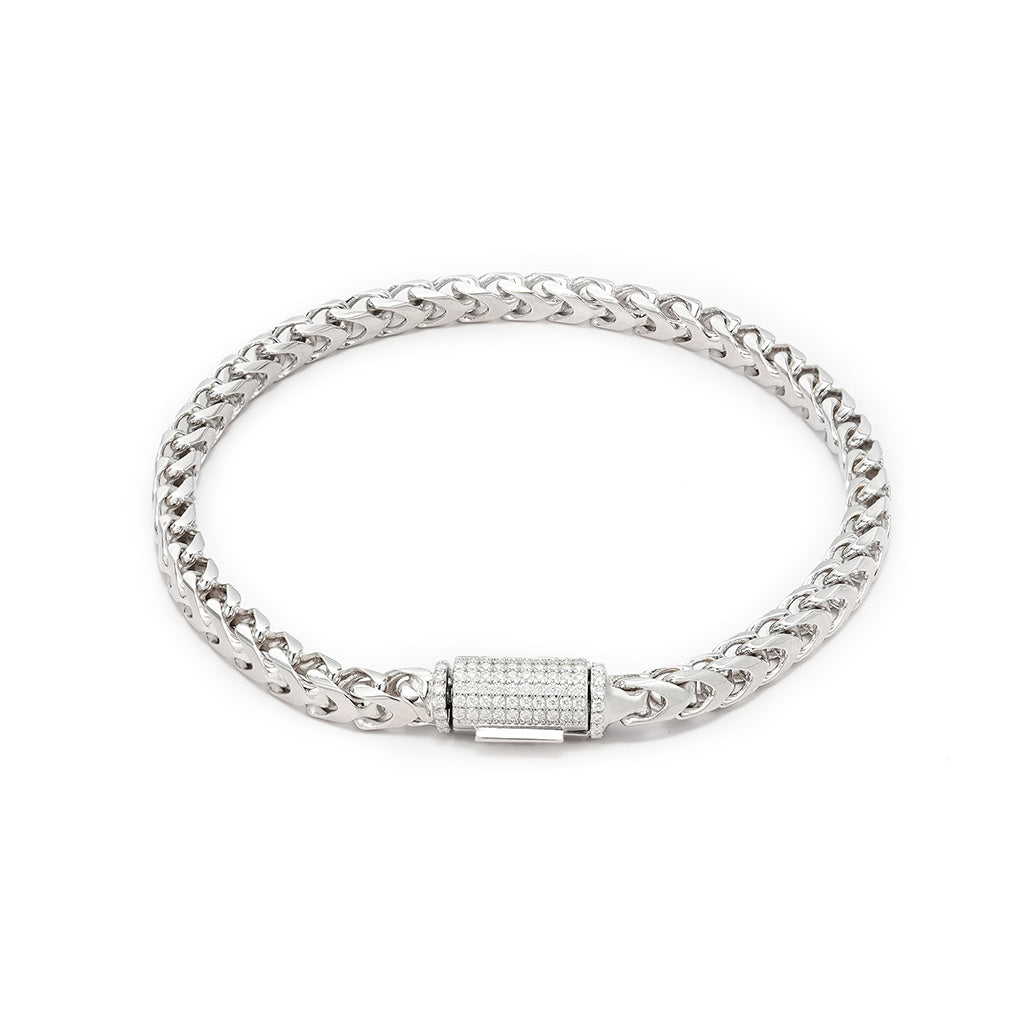 4mm S925 Franco Bracelet with Moissanite Clasp in White Gold