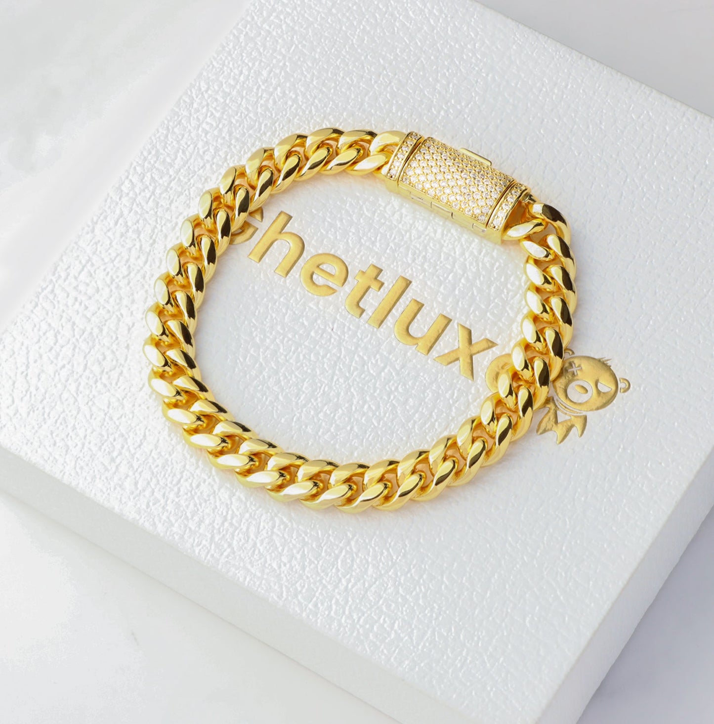 Plain Gold Cuban Link Bracelet with Moissanite Box Clasp