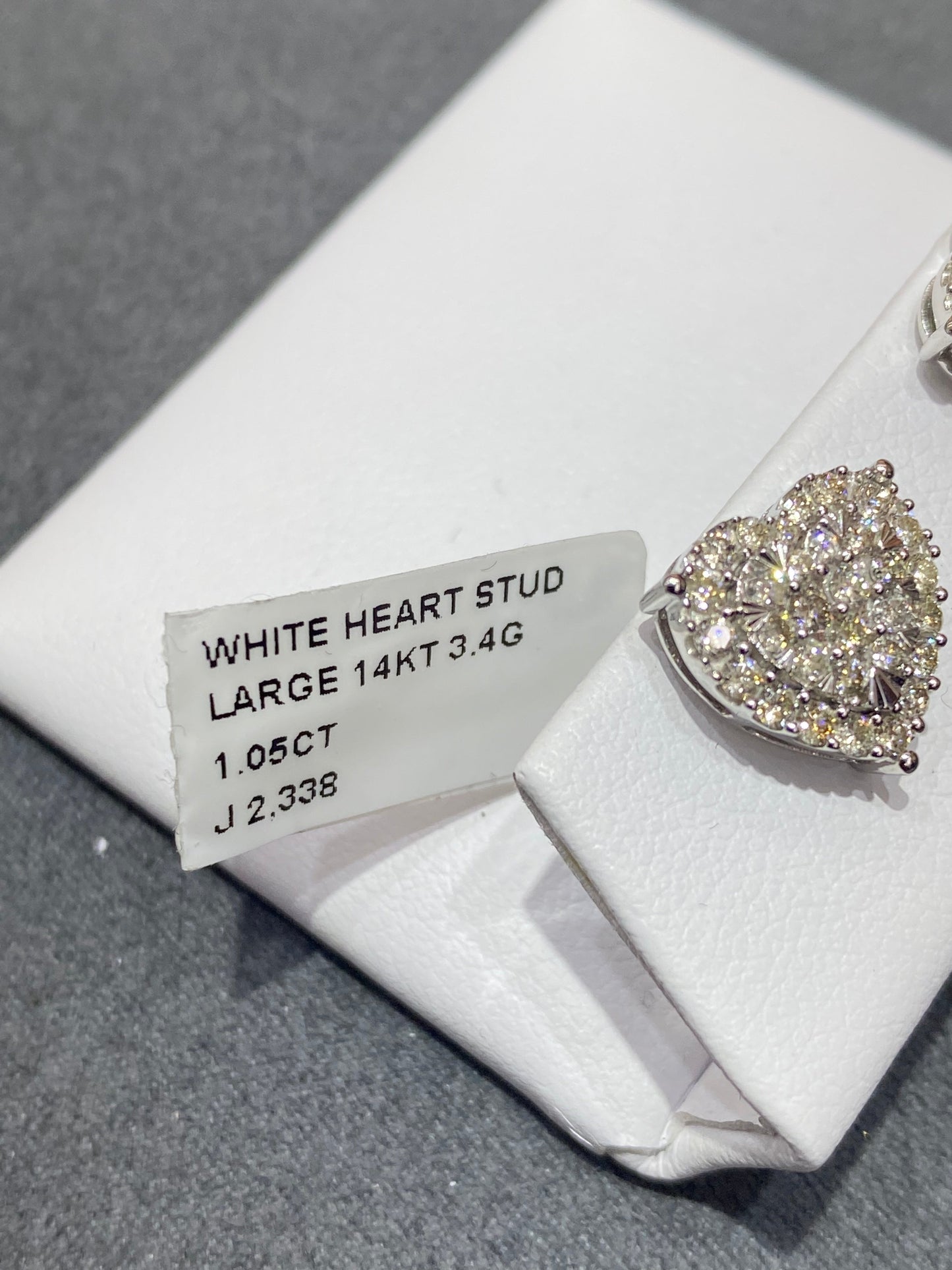 14k white gold Vs1 large Heart studs 1.8 cts .t.w. Earrings