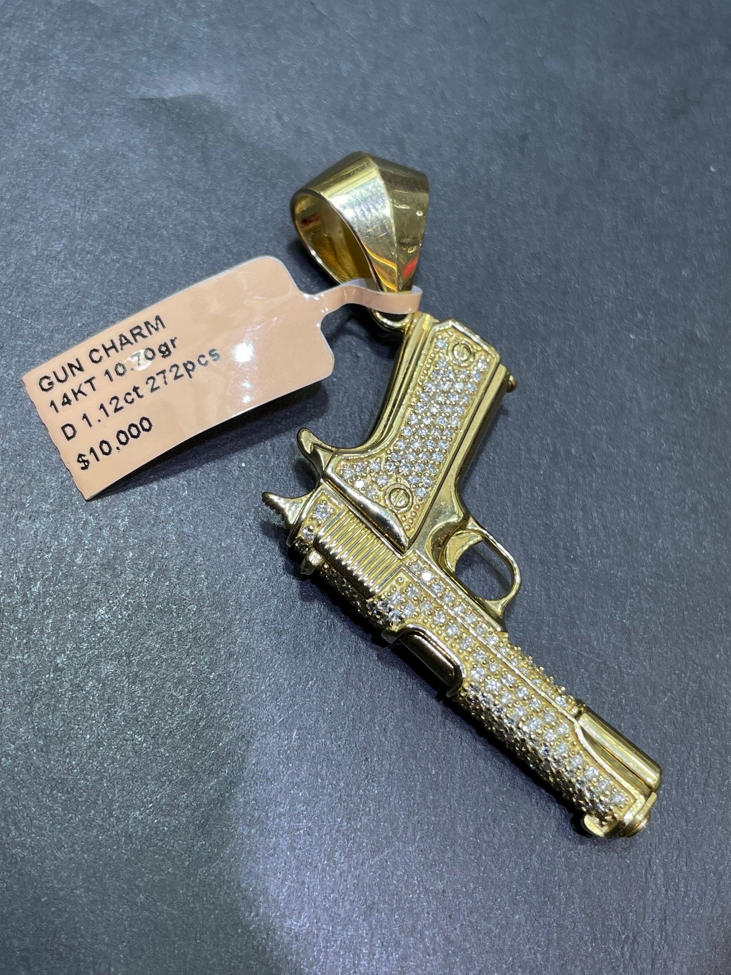 14k Vs1 Diamond Gun Charm Pendant Custom Made