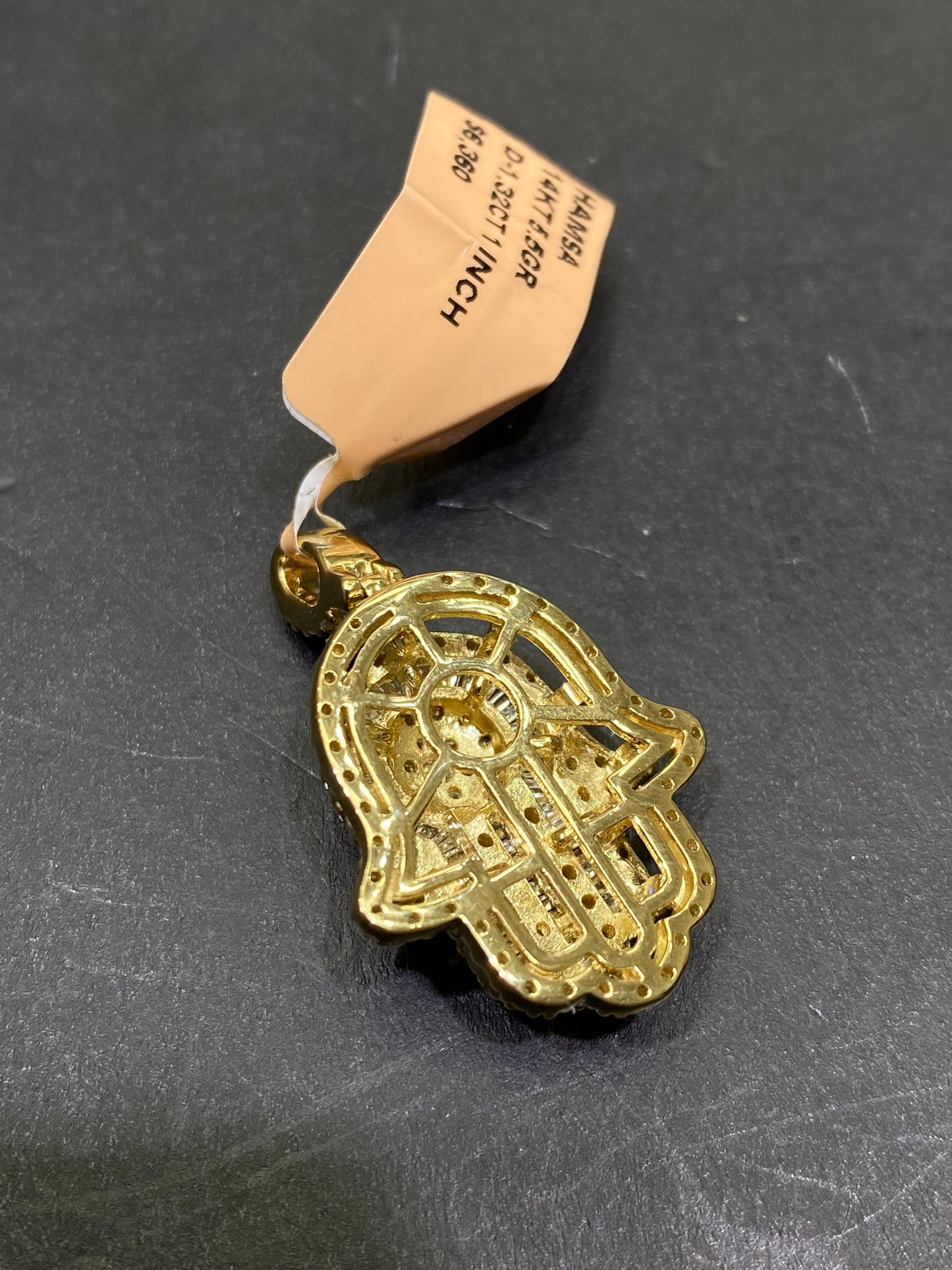 New 14k Vs-1,2cts.t.w. "Iced Hamsa" Natural Diamonds Hamsa Hand of God Pendant