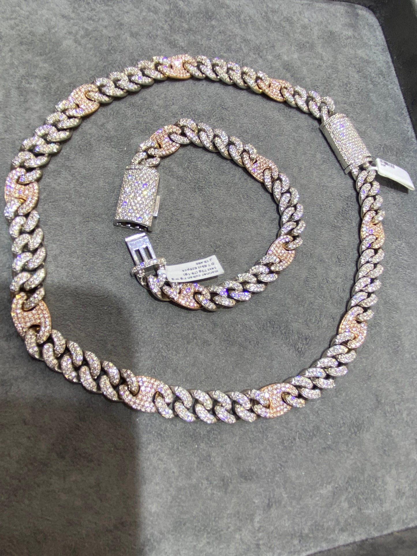 14k Bust Down Mariner Cuban Chain Rose 163 Grams | 19 ct | Two Tone