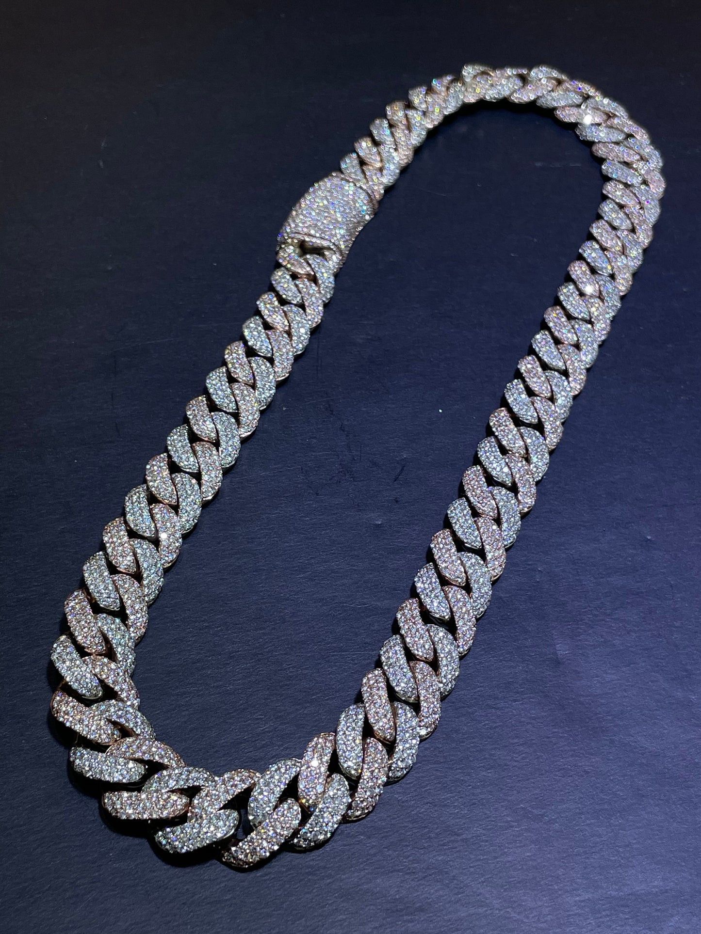 14k Miami Cuban Link Necklace VVS1 44 CT’s.t.w. Rose/White ” Iced Diamond Chain“