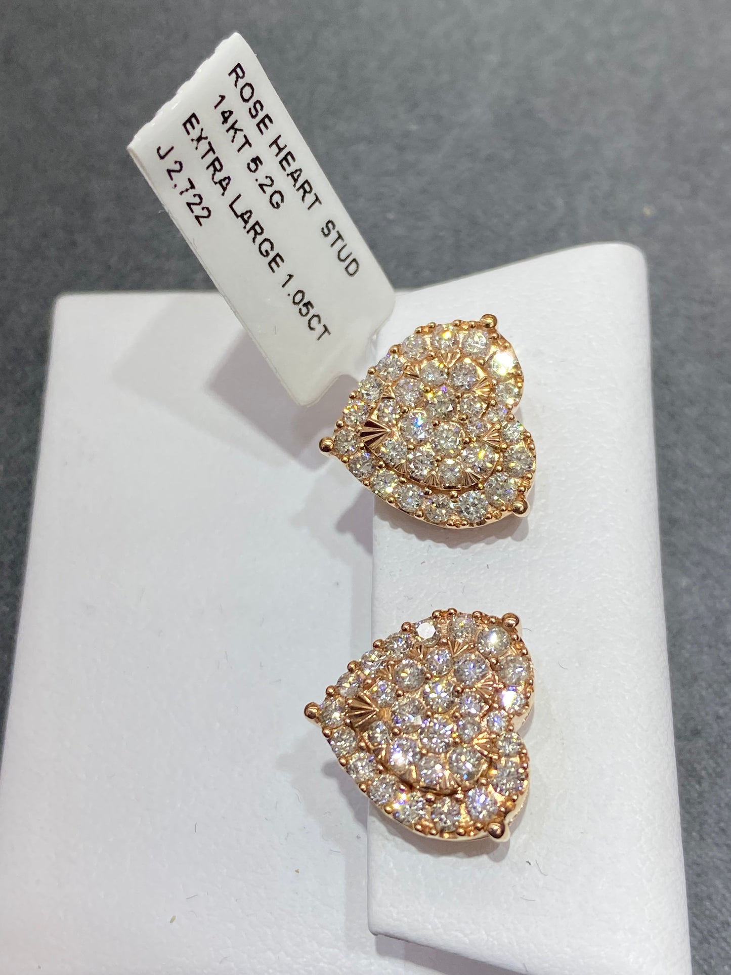 14k Vs1 large Heart 1.8 cts.t.w. earrings