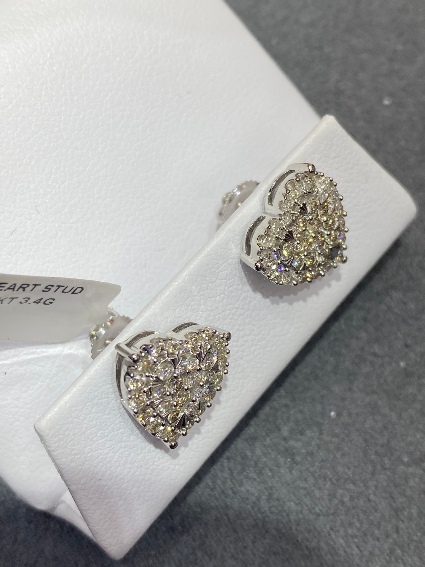 14k white gold Vs1 large Heart studs 1.8 cts .t.w. Earrings