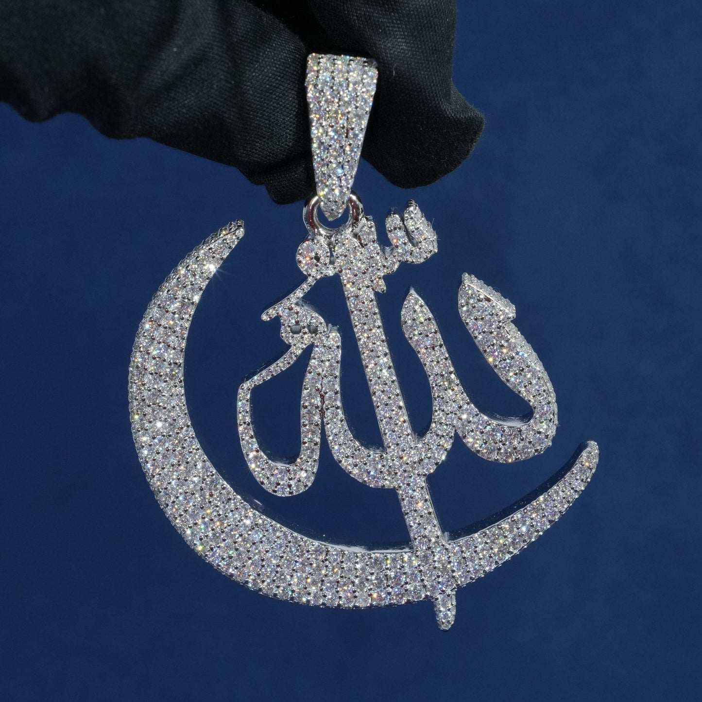 Moon Crescent Allah Diamond Pendant Necklace