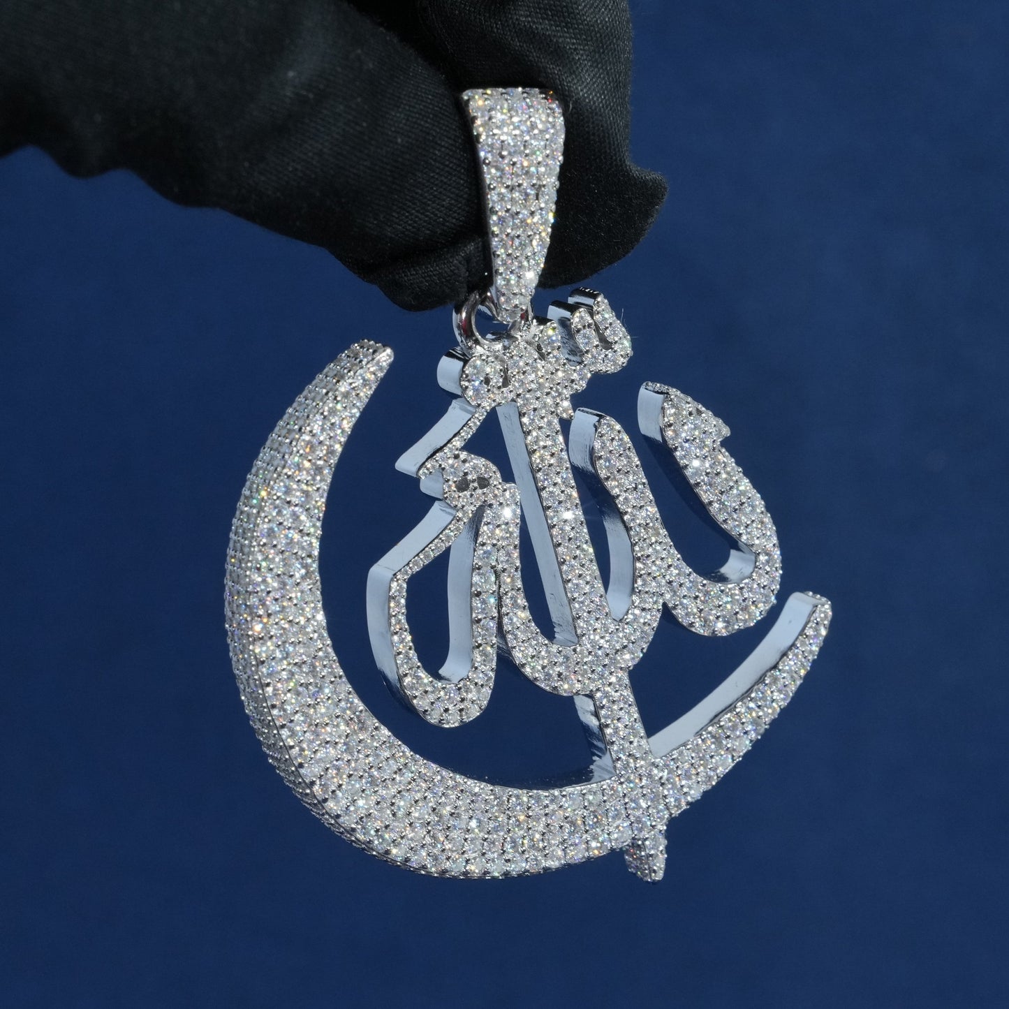 Moon Crescent Allah Diamond Pendant Necklace