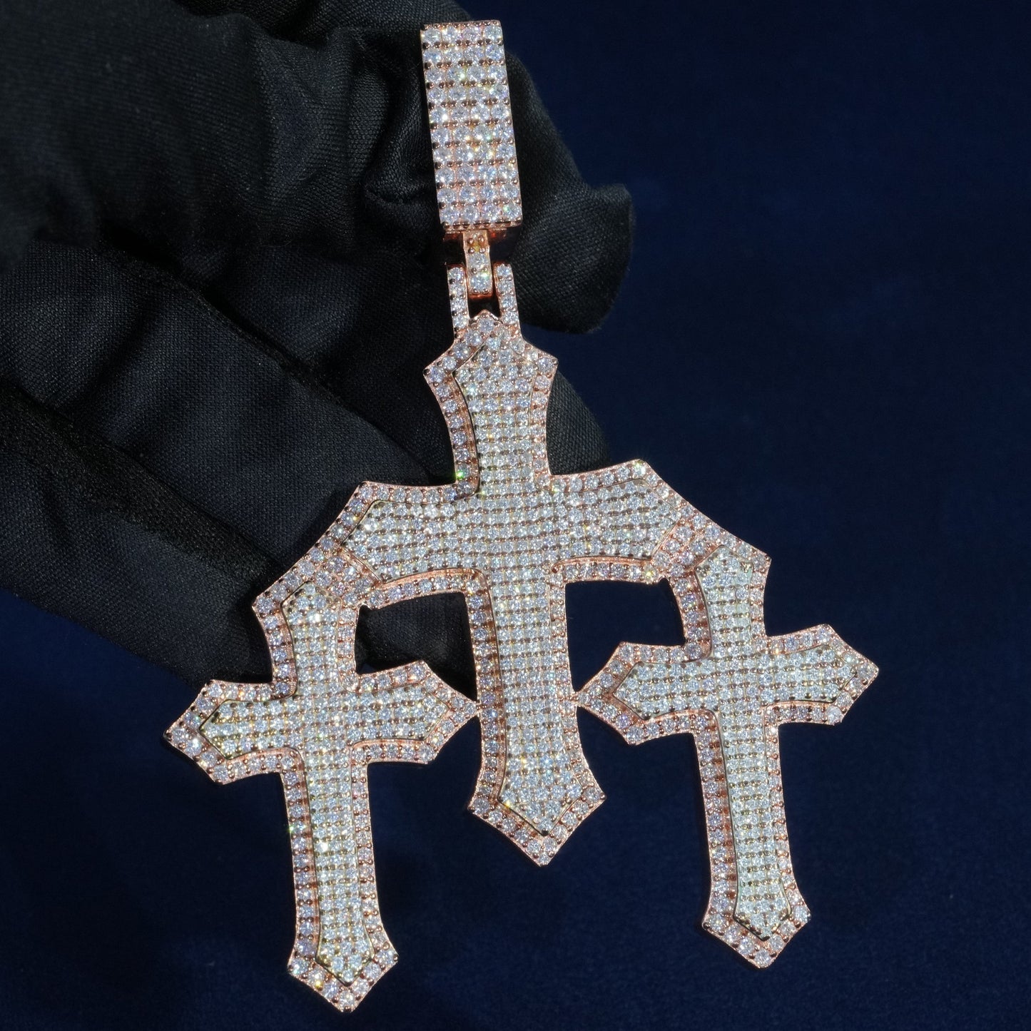 Full Iced Tri-Cross Pendant Necklace