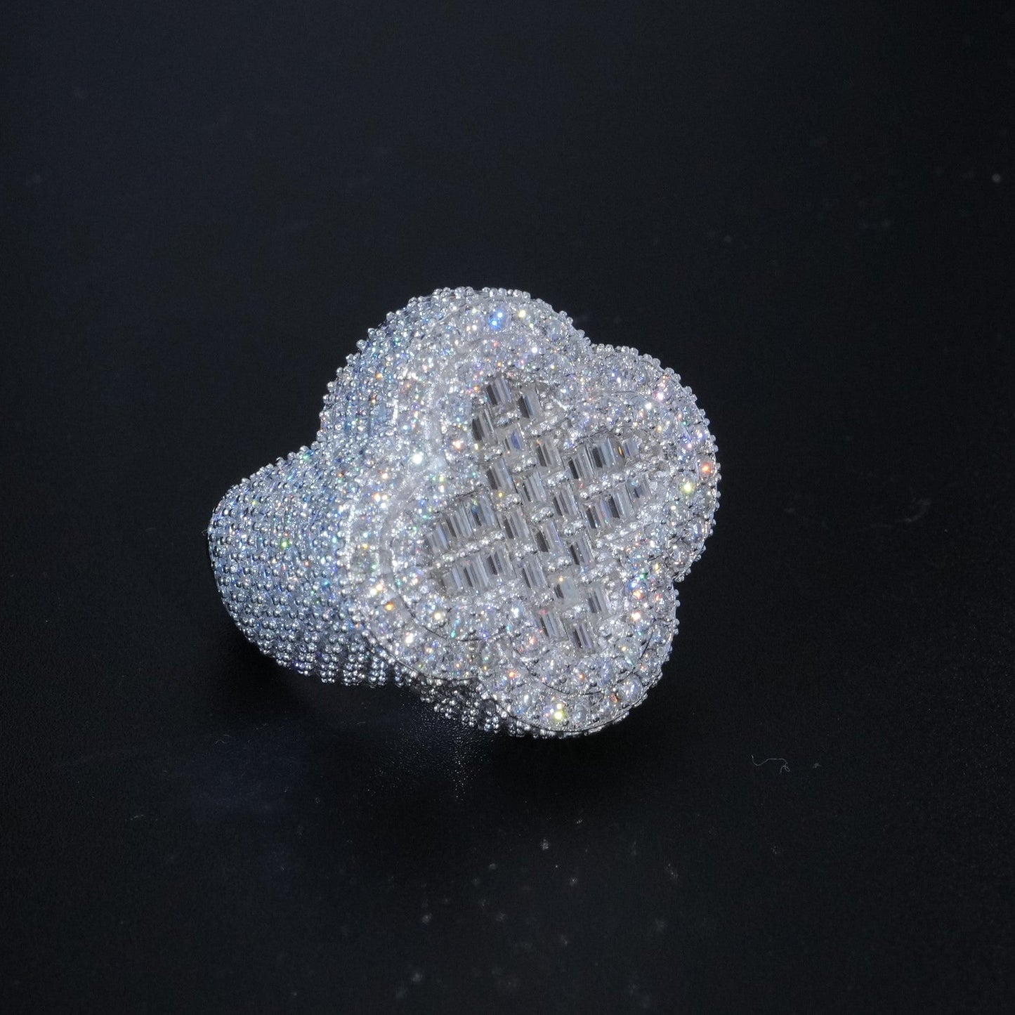 Moissanite Baguette Clover Ring