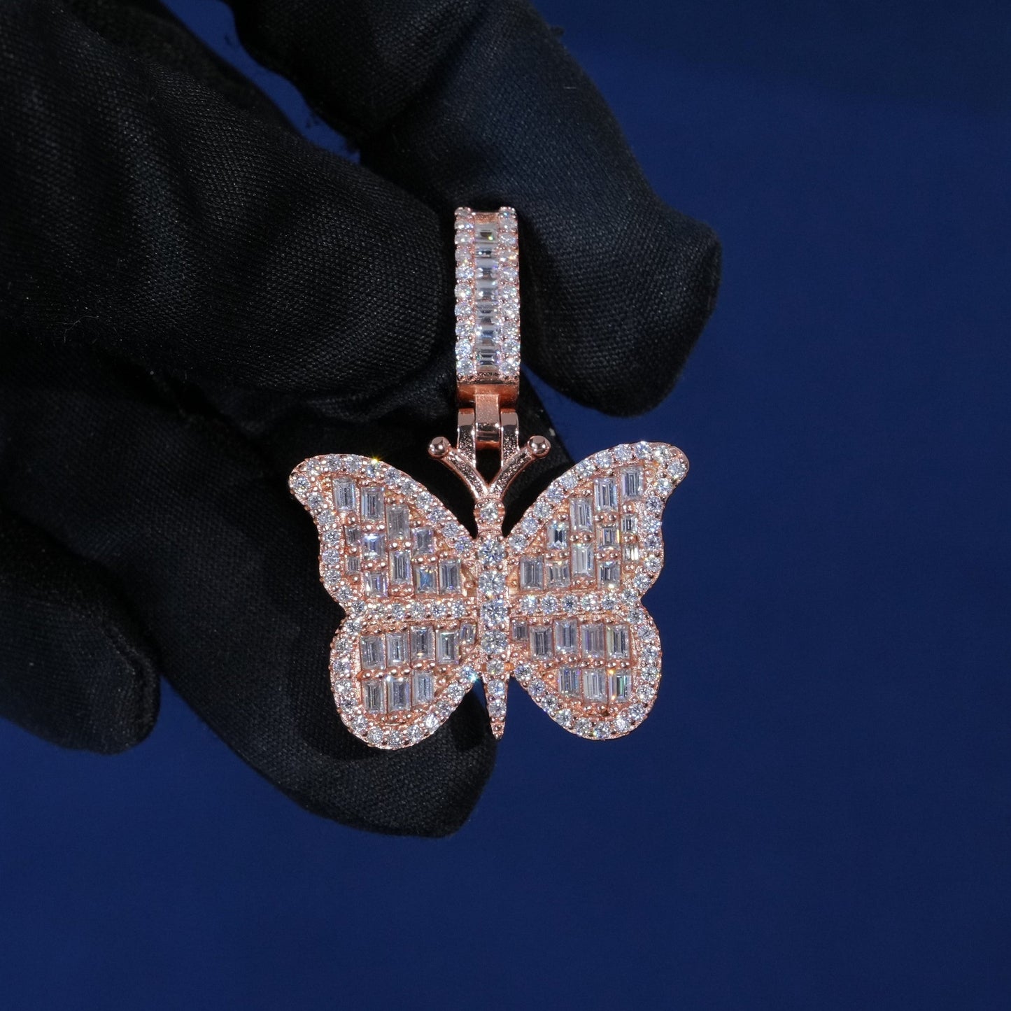 Baguette Diamond Butterfly Pendant Necklace