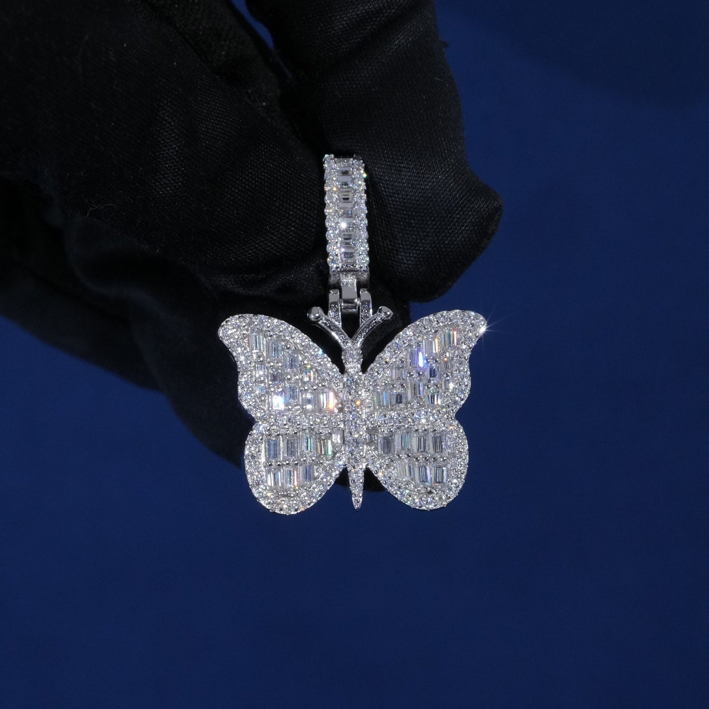 Baguette Diamond Butterfly Pendant Necklace