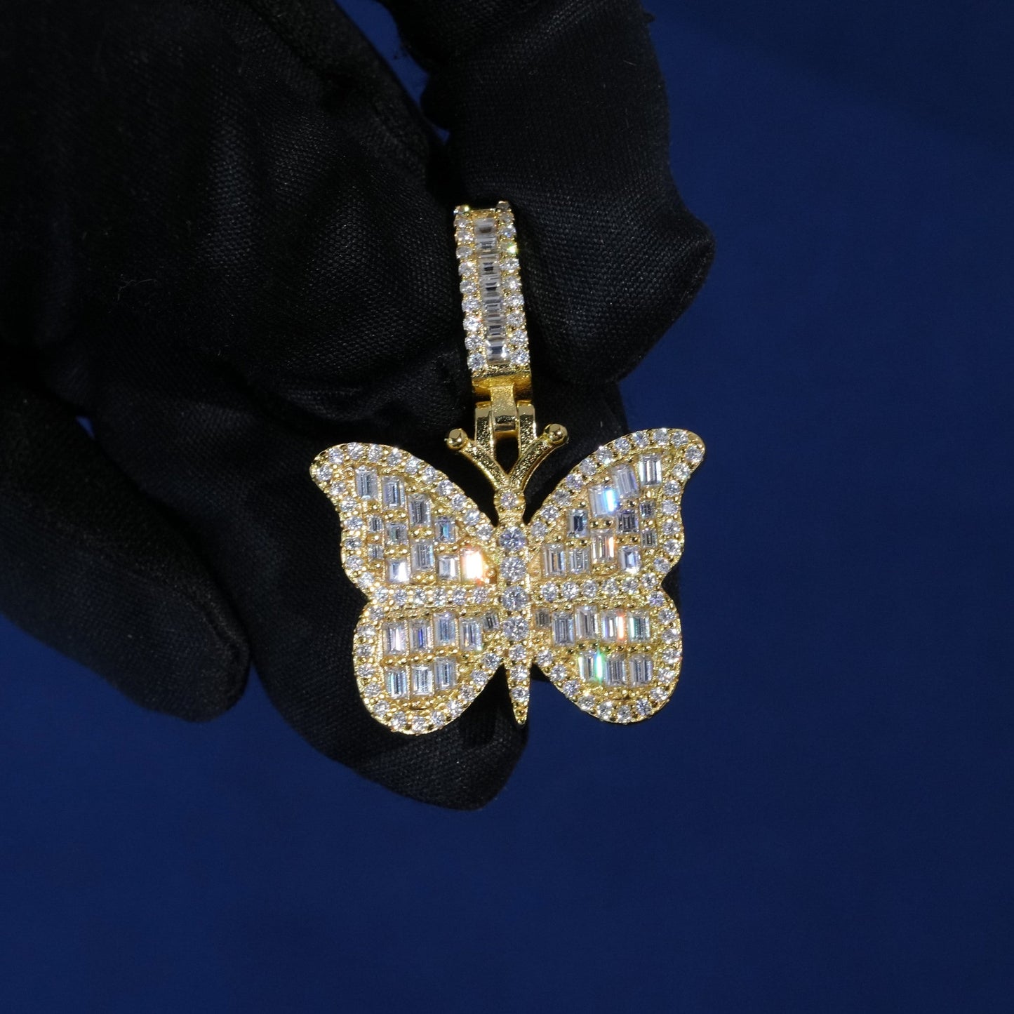 Baguette Diamond Butterfly Pendant Necklace