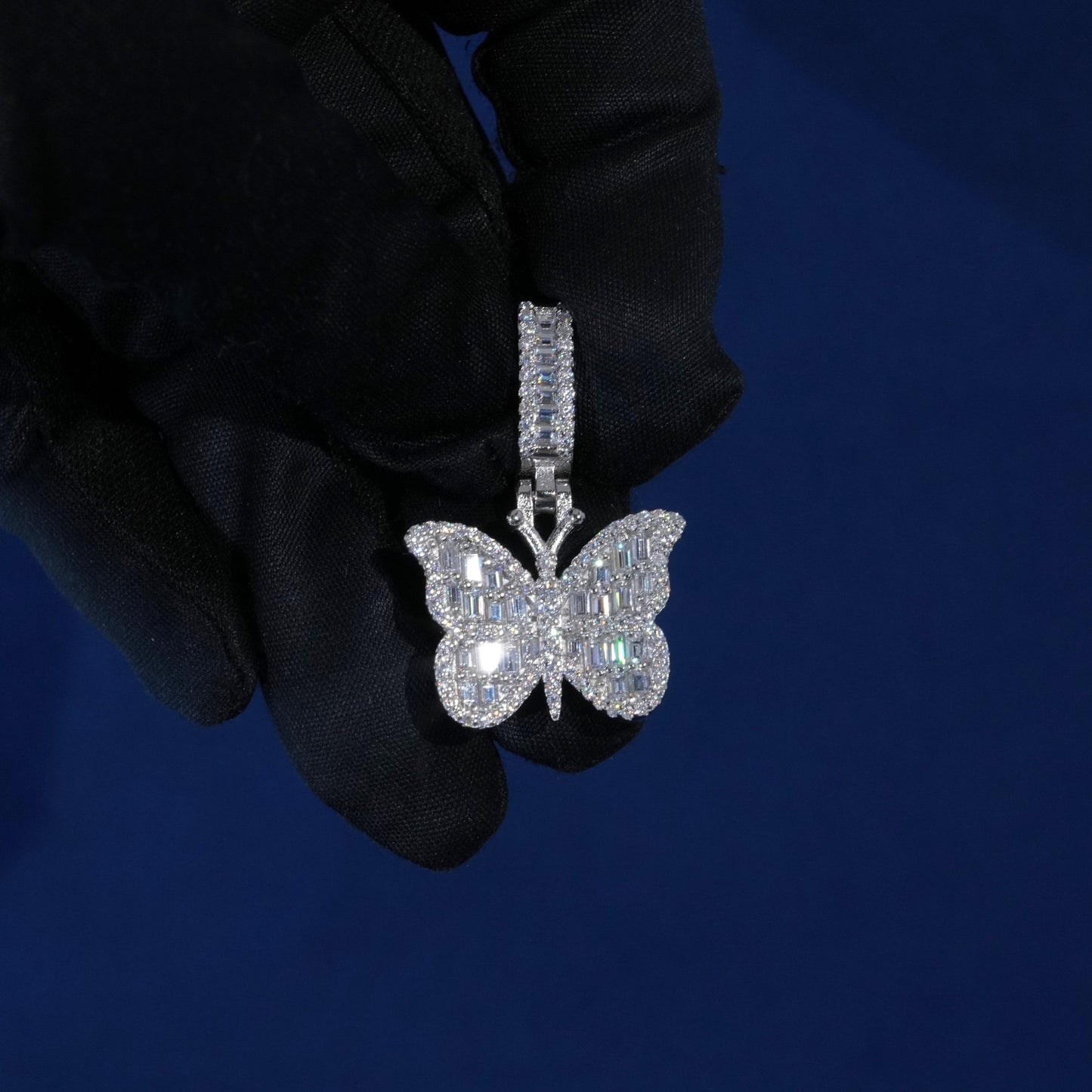 Baguette Diamond Butterfly Pendant Necklace
