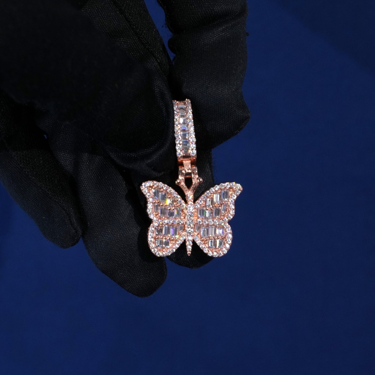 Baguette Diamond Butterfly Pendant Necklace