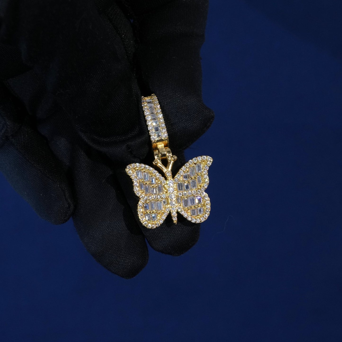 Baguette Diamond Butterfly Pendant Necklace