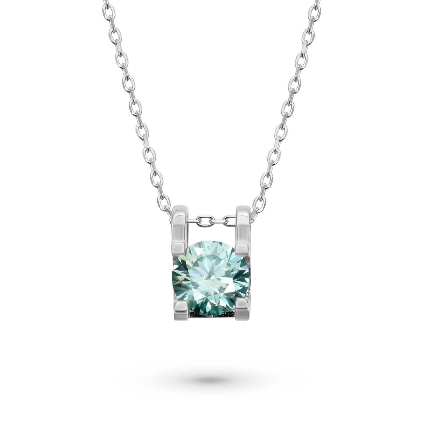 1 Carat Round Cut Blue Green Moissanite Necklace