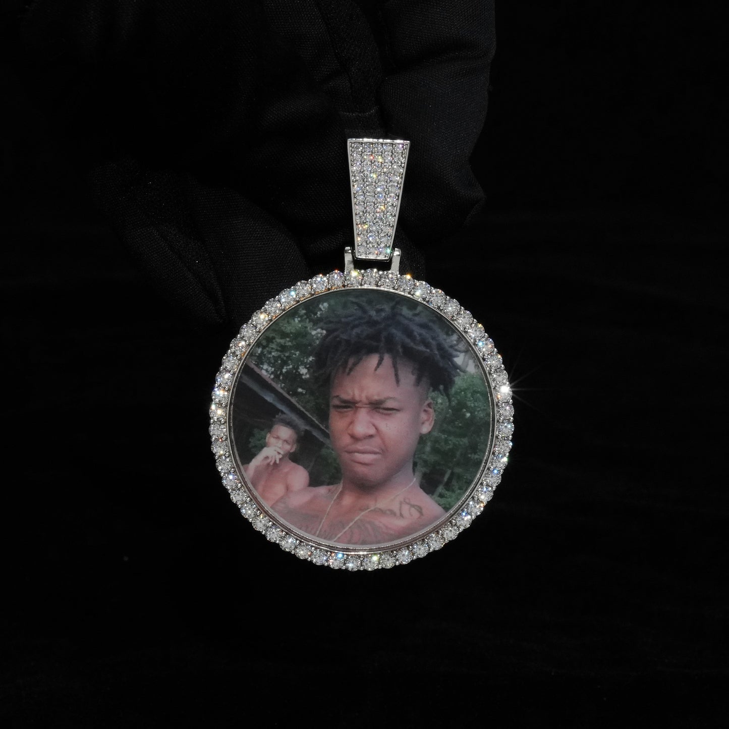 Round VVS Moissanite Custom Photo Pendant in Vermeil