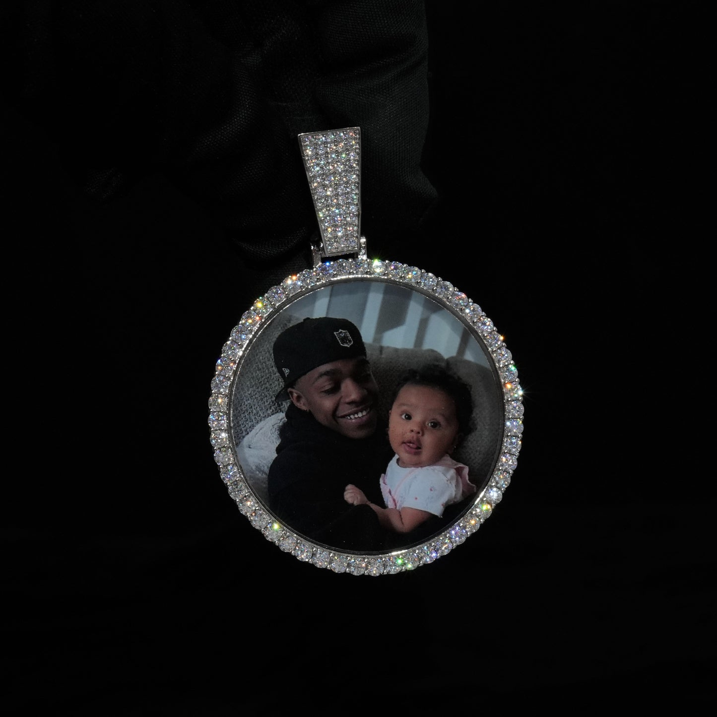 Round VVS Moissanite Custom Photo Pendant in Vermeil