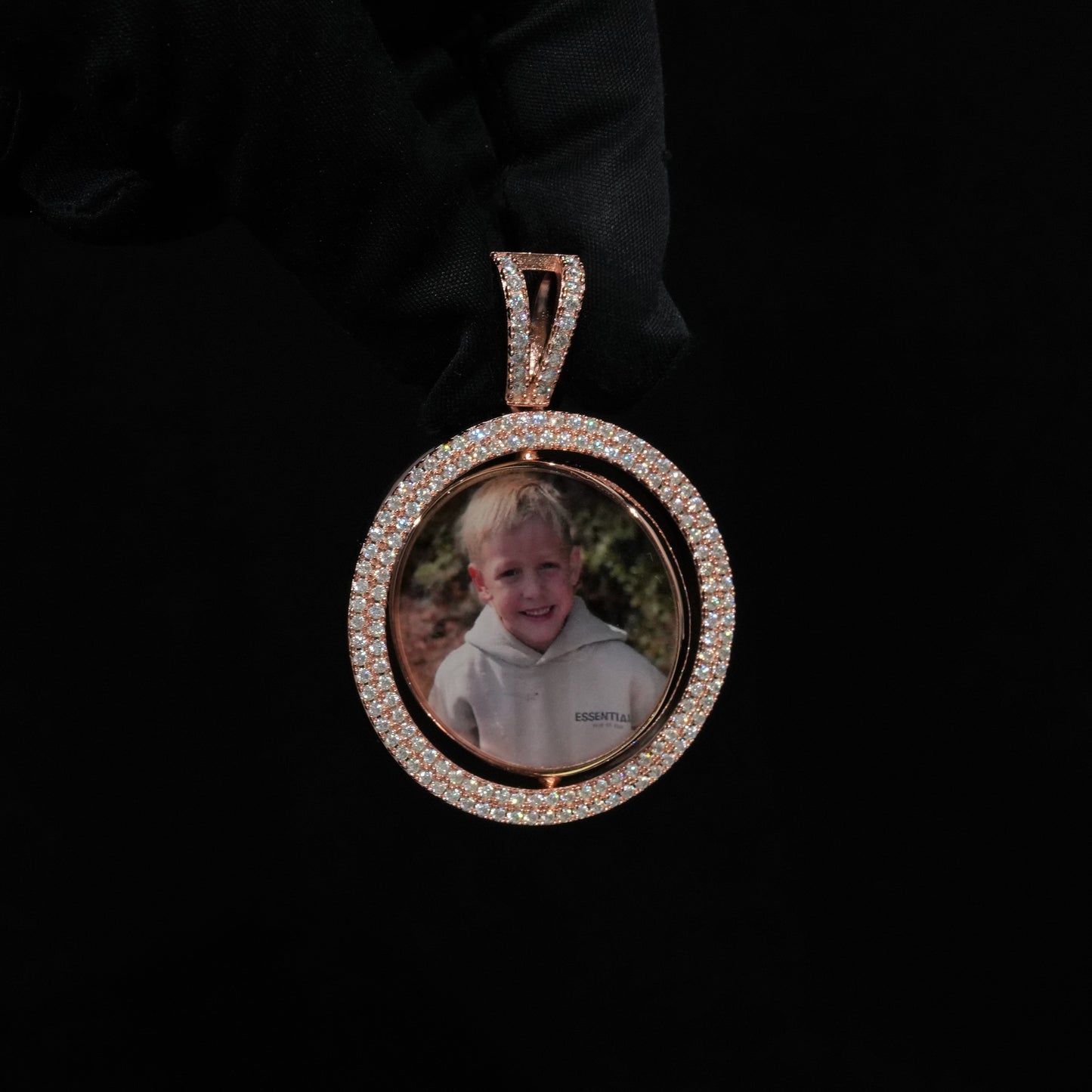 Round VVS Moissanite Custom Photo Pendant in Vermeil