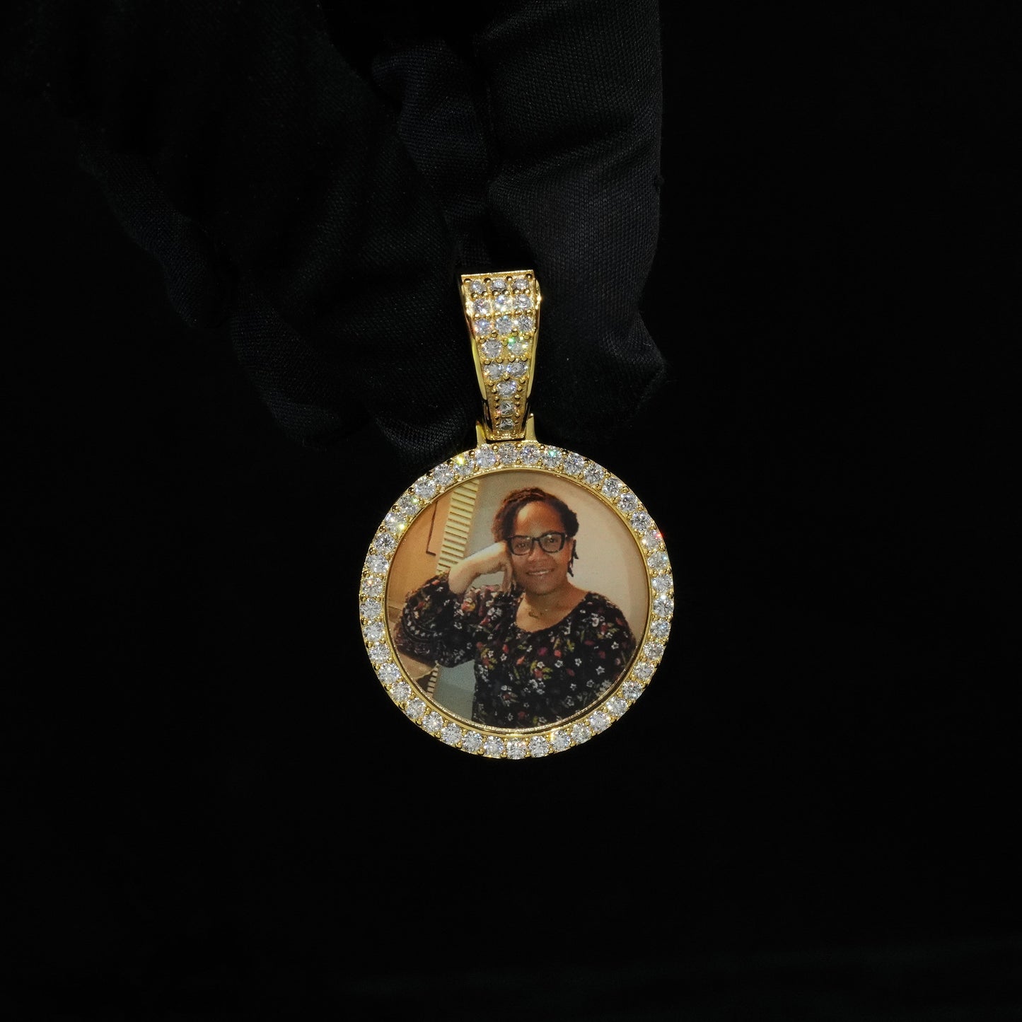 Round VVS Moissanite Custom Photo Pendant in Vermeil