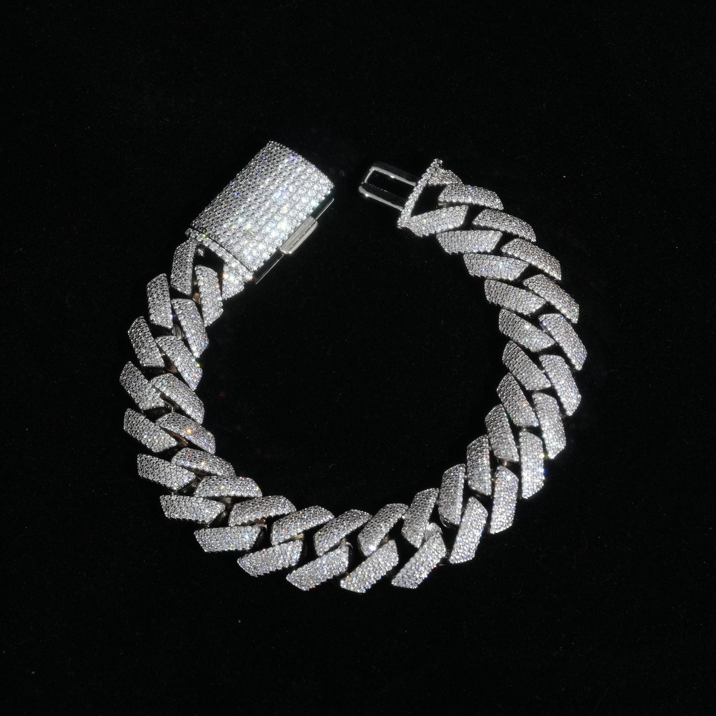 15mm 4-Row Diamond Cuban Bracelet Extended Clasp