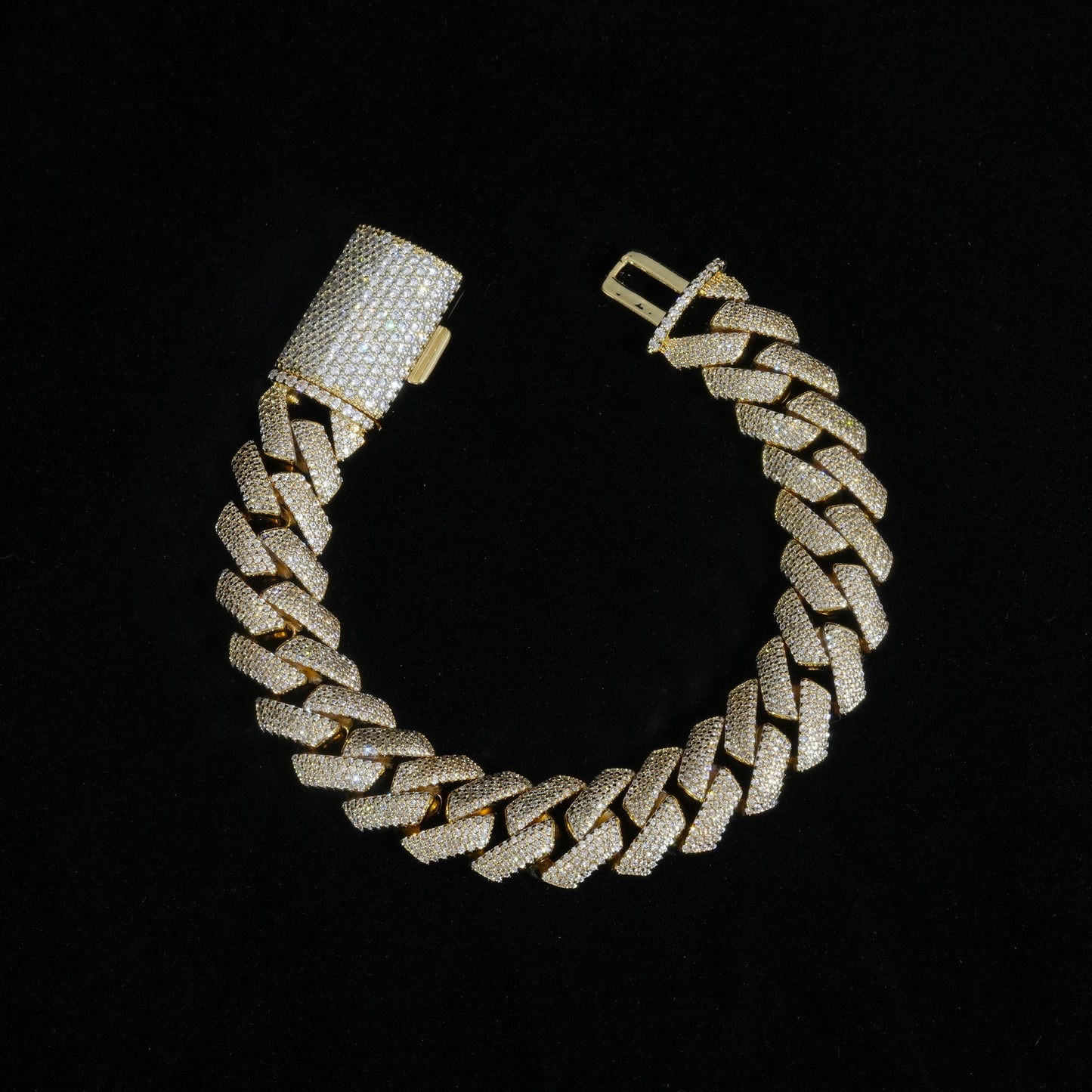 15mm 4-Row Diamond Cuban Bracelet Extended Clasp