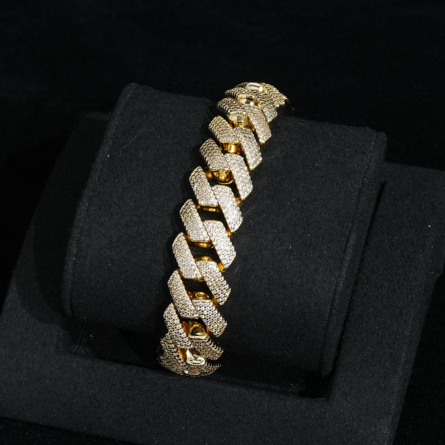 15mm 4-Row Diamond Cuban Bracelet Extended Clasp