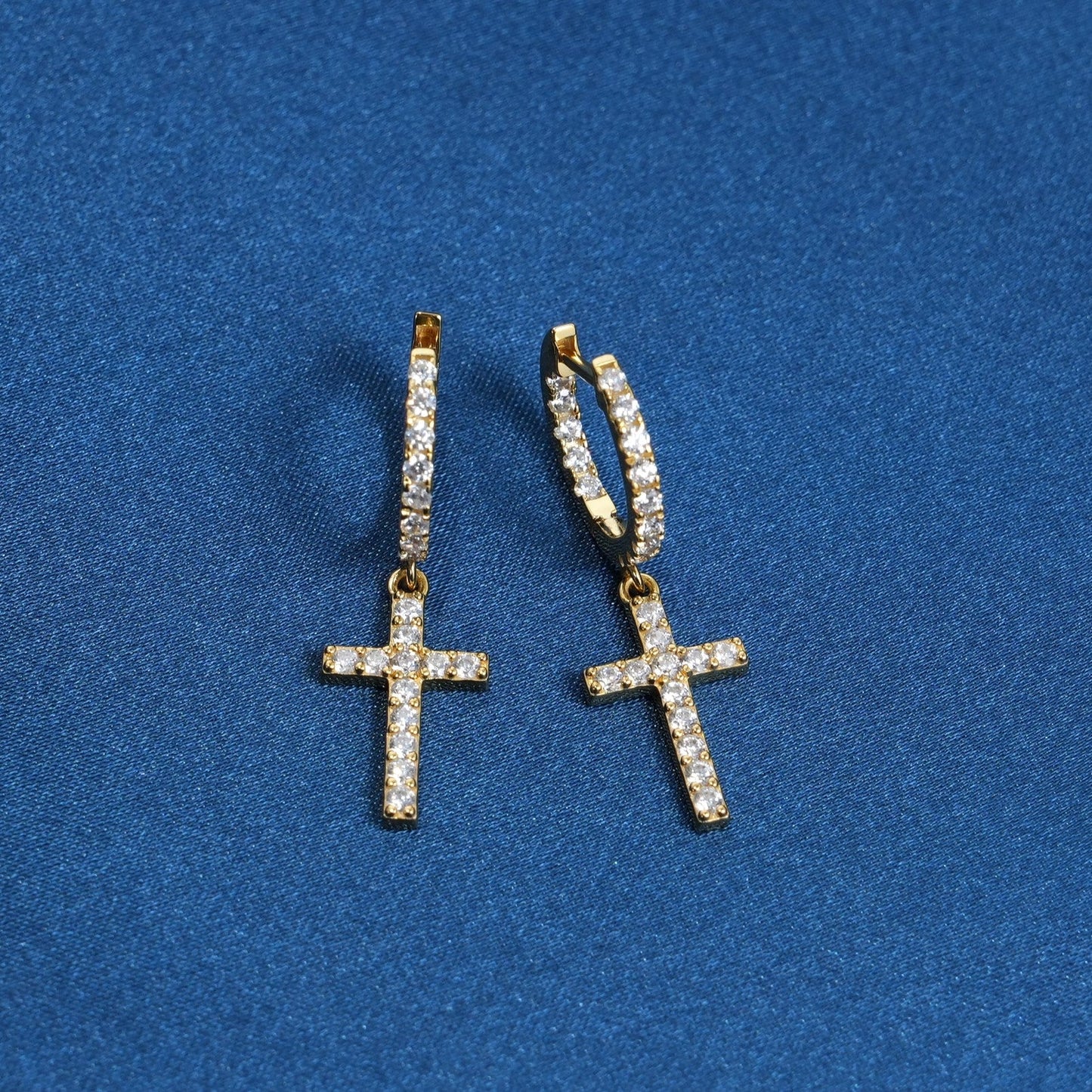 Diamond Cross Huggie Hoop Earrings