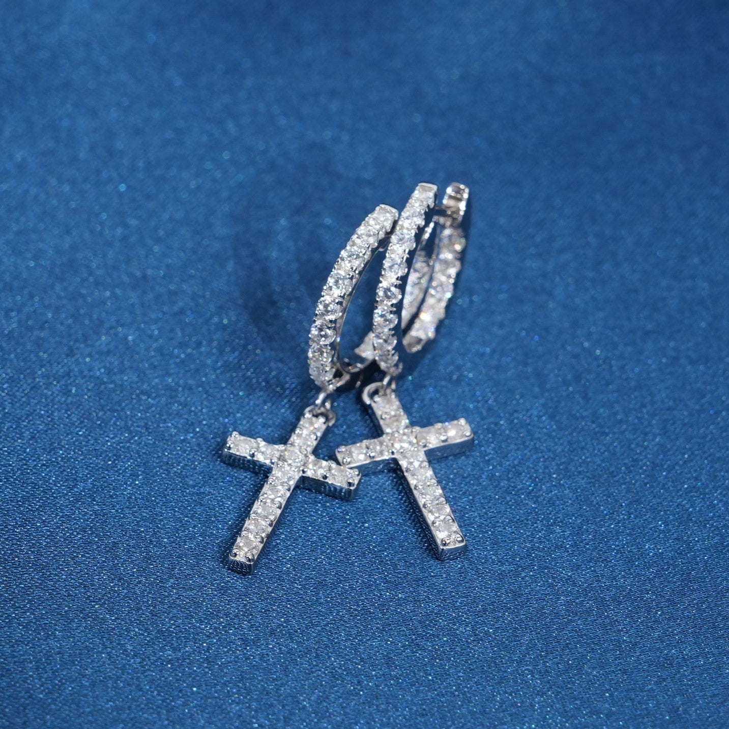 Diamond Cross Huggie Hoop Earrings