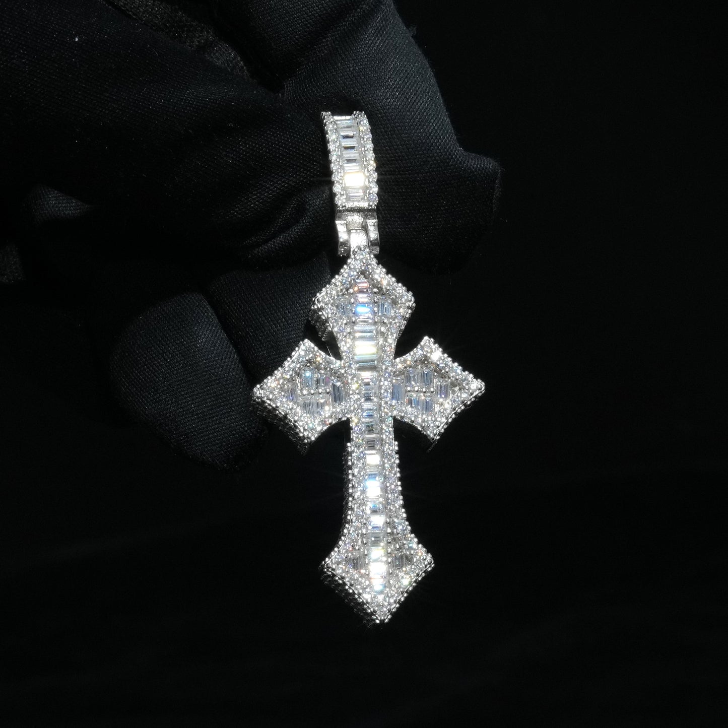 Moissanite Baguette Triple Cross Pendant