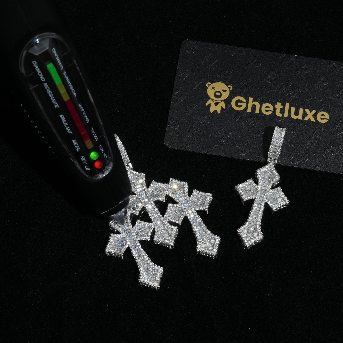 Moissanite Baguette Triple Cross Pendant