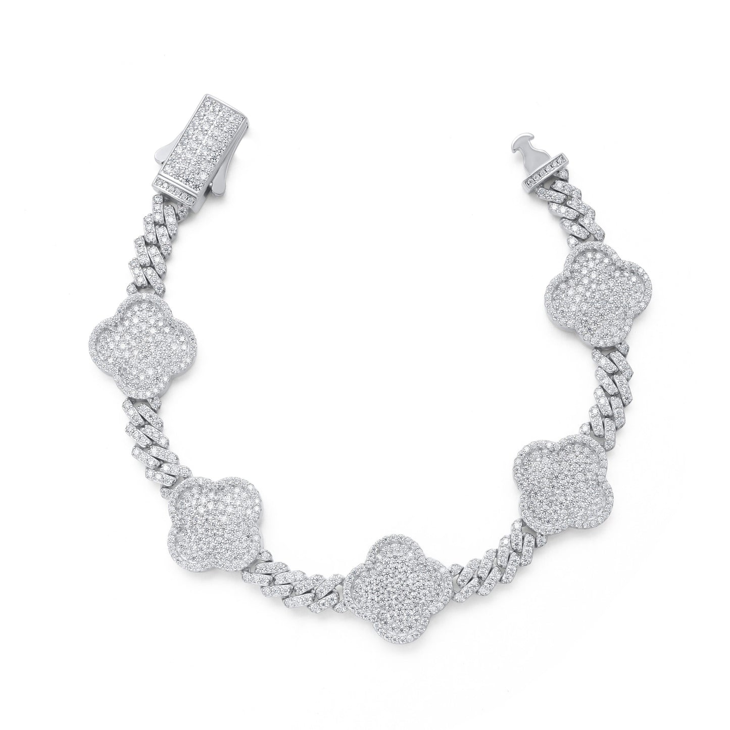 Diamond Clover Bracelet in Sterling Silver