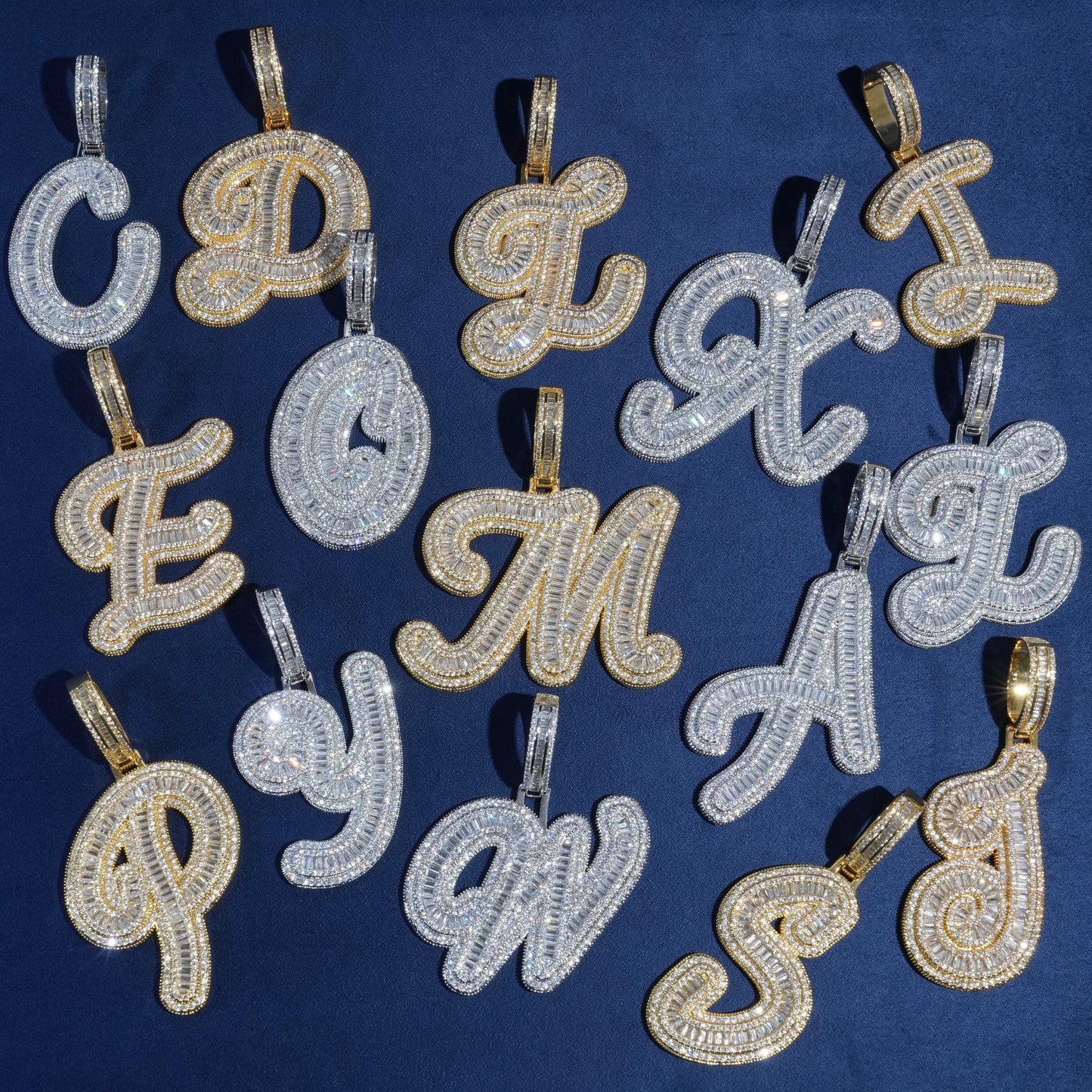 Baguette Script Initial Pendant
