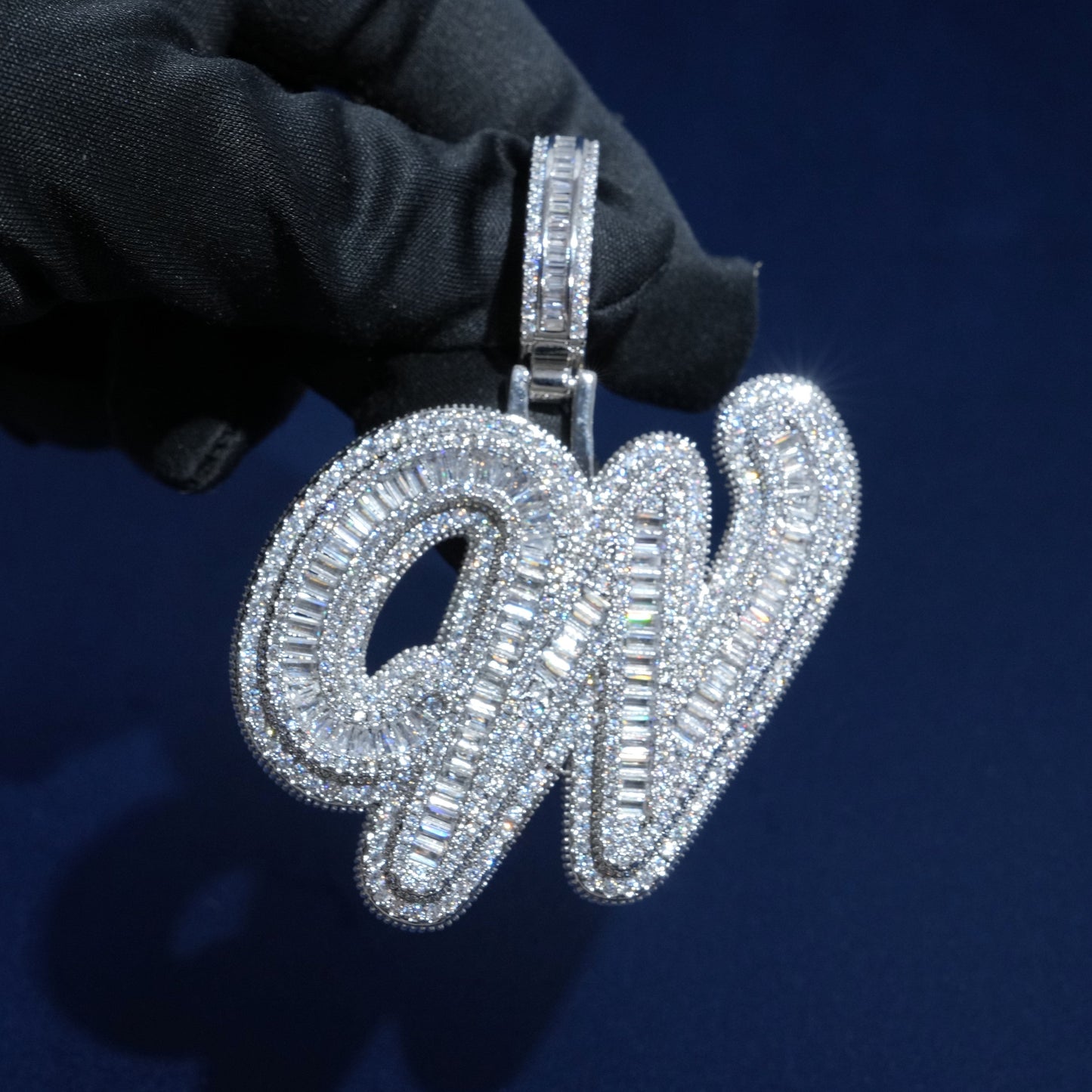 Baguette Script Initial Pendant