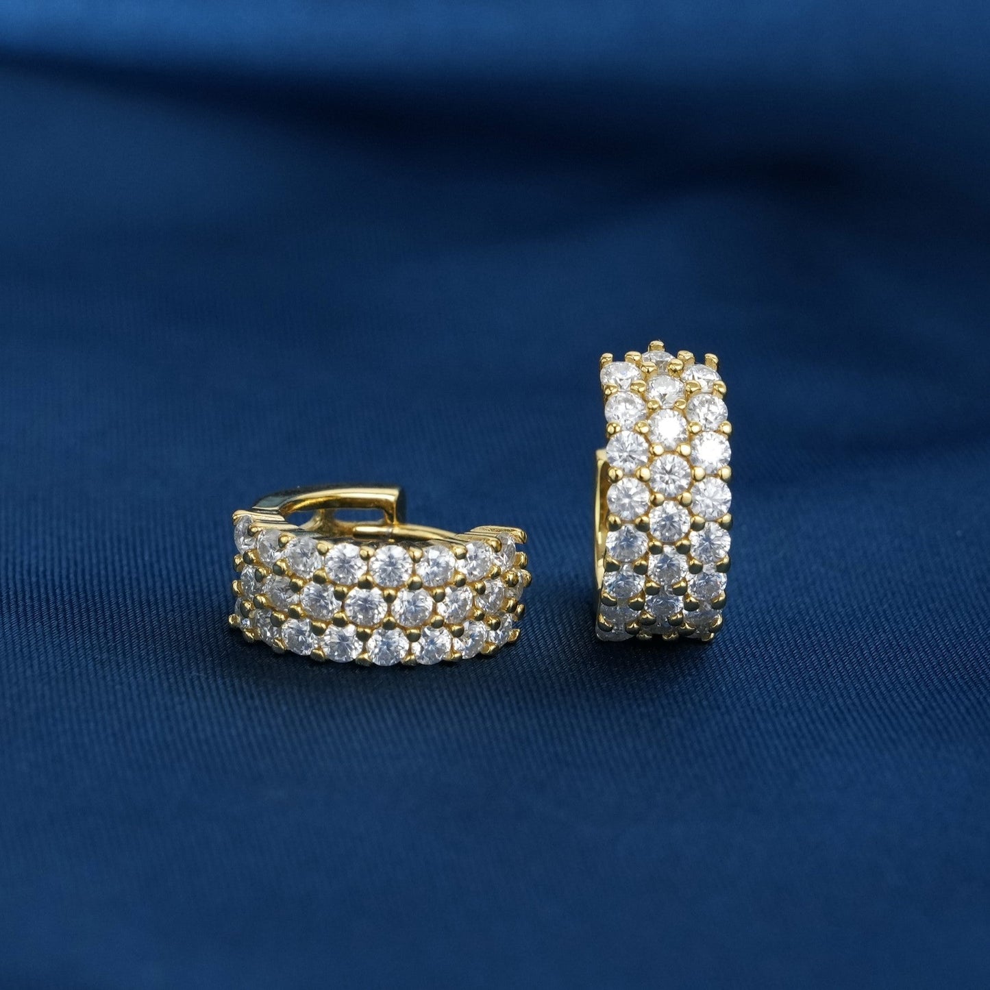 3-Row Moissanite Huggie Hoop Earrings in Sterling Silver