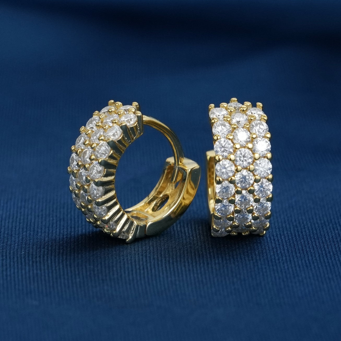 3-Row Moissanite Huggie Hoop Earrings in Sterling Silver