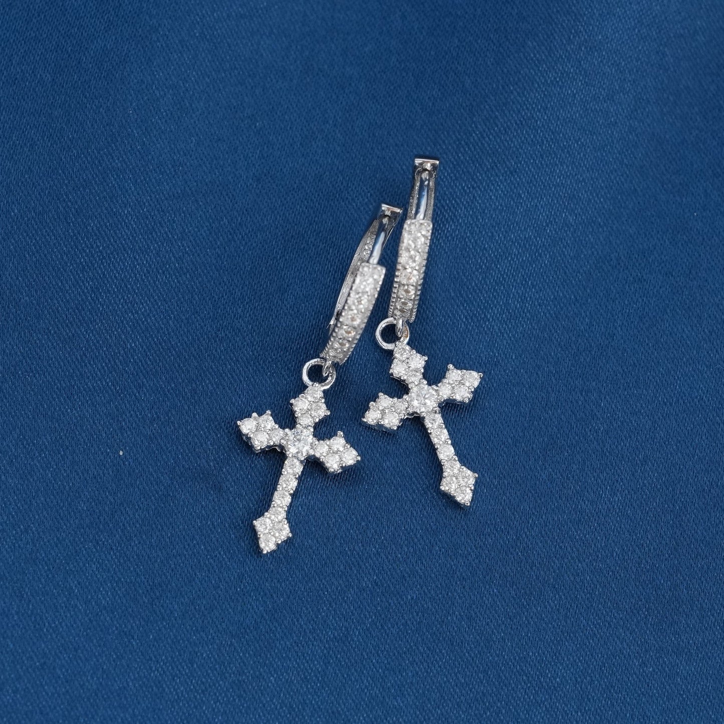 Moissanite Gothic Cross Hoop Earrings