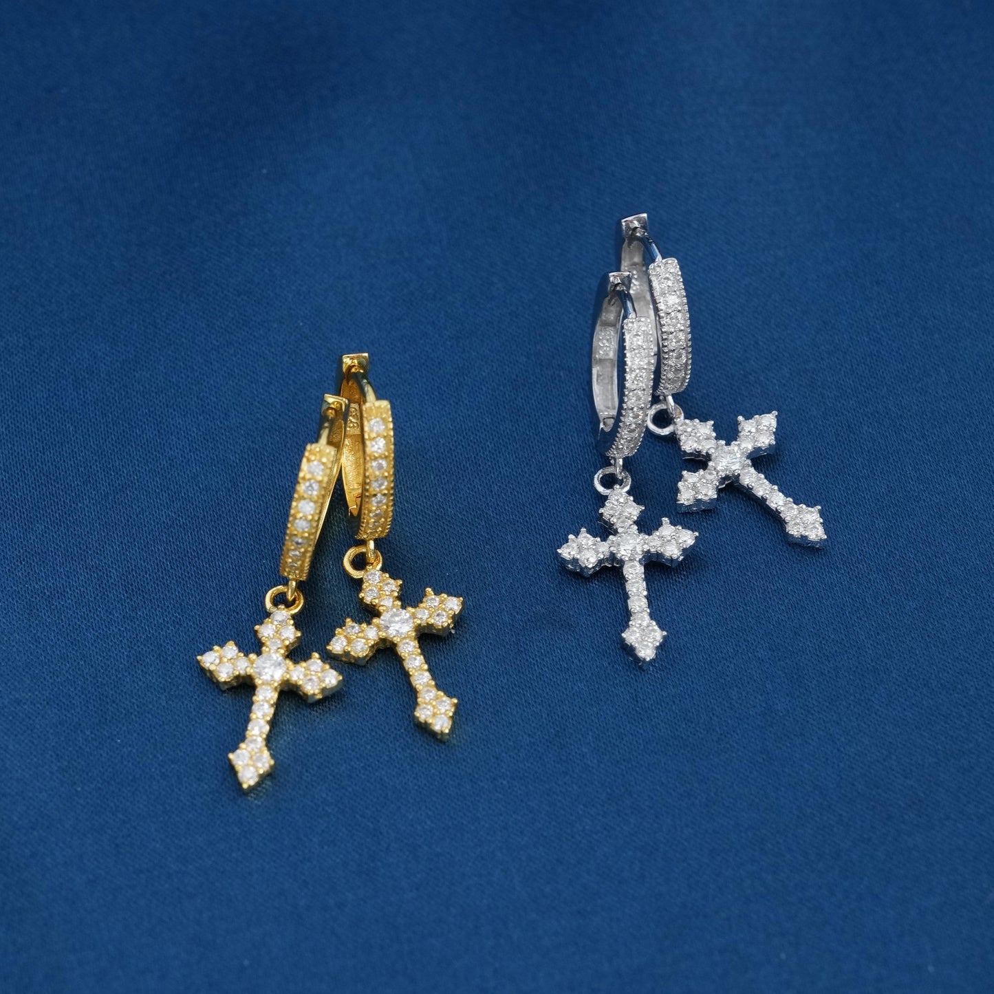 Moissanite Gothic Cross Hoop Earrings