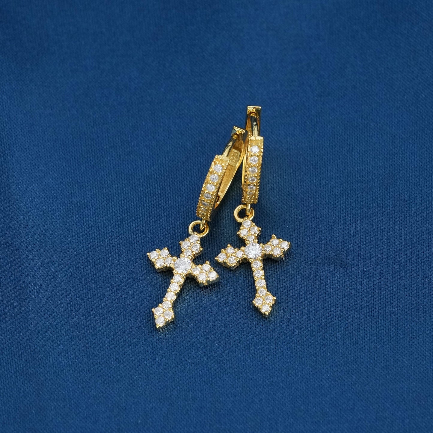 Moissanite Gothic Cross Hoop Earrings