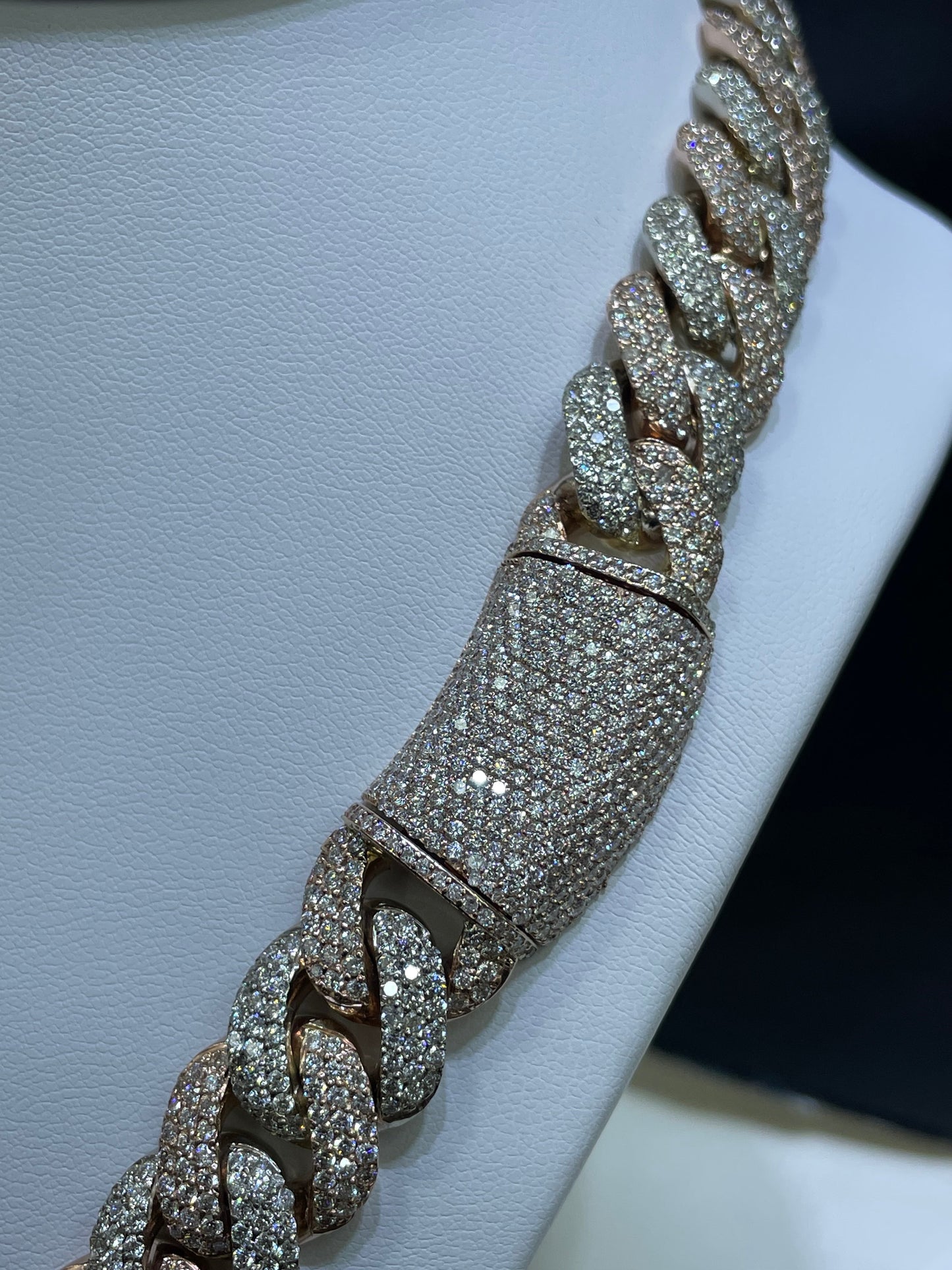 14k Miami Cuban Link Necklace VVS1 44 CT’s.t.w. Rose/White ” Iced Diamond Chain“