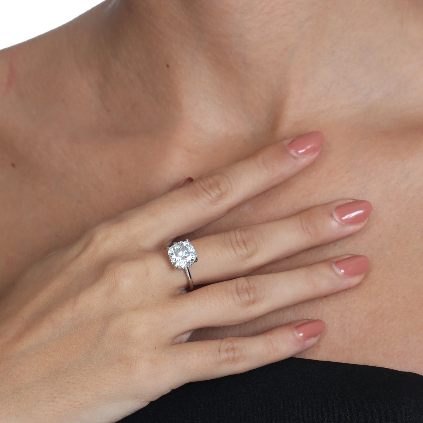 Hidden Halo Cushion Cut Moissanite Ring