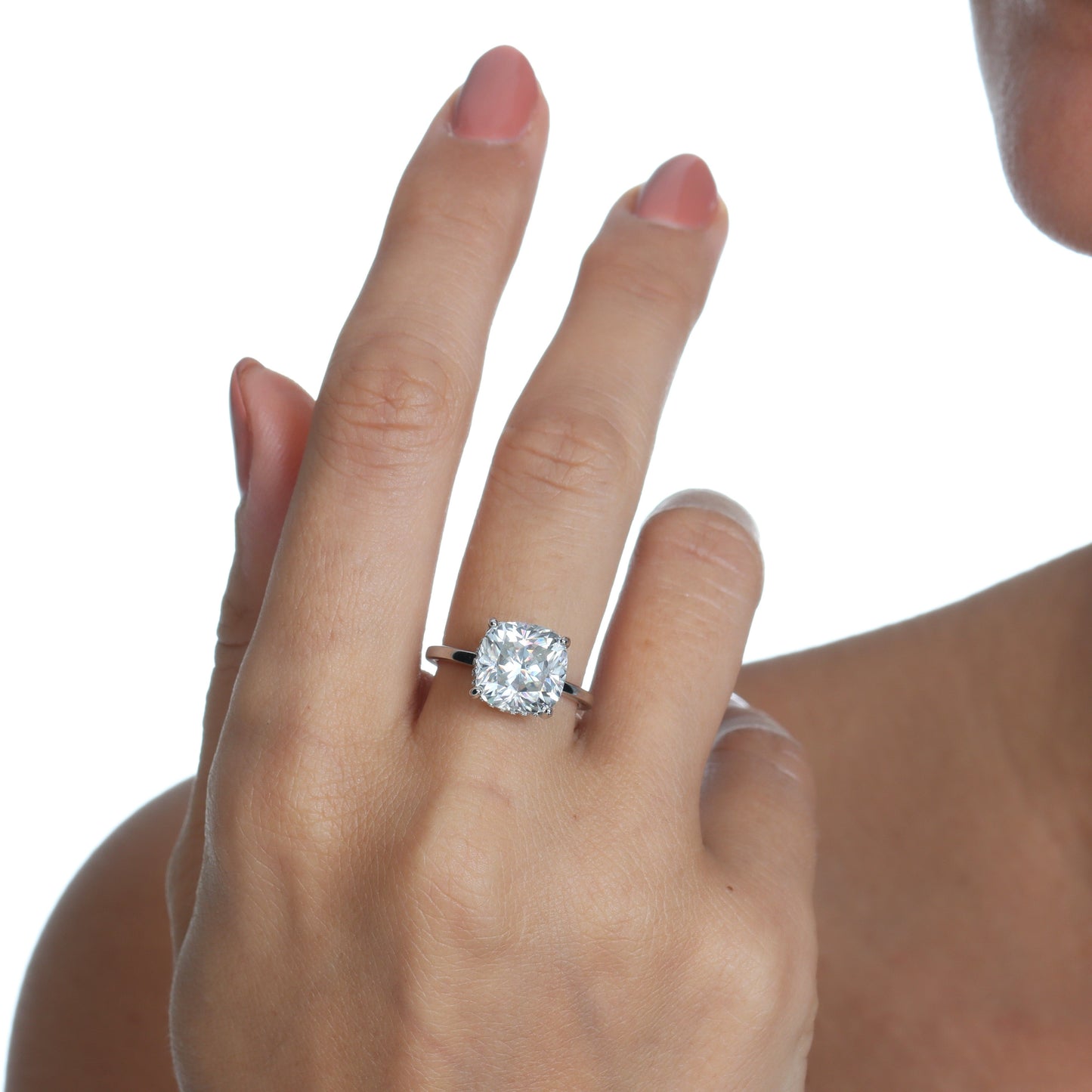 Hidden Halo Cushion Cut Moissanite Ring