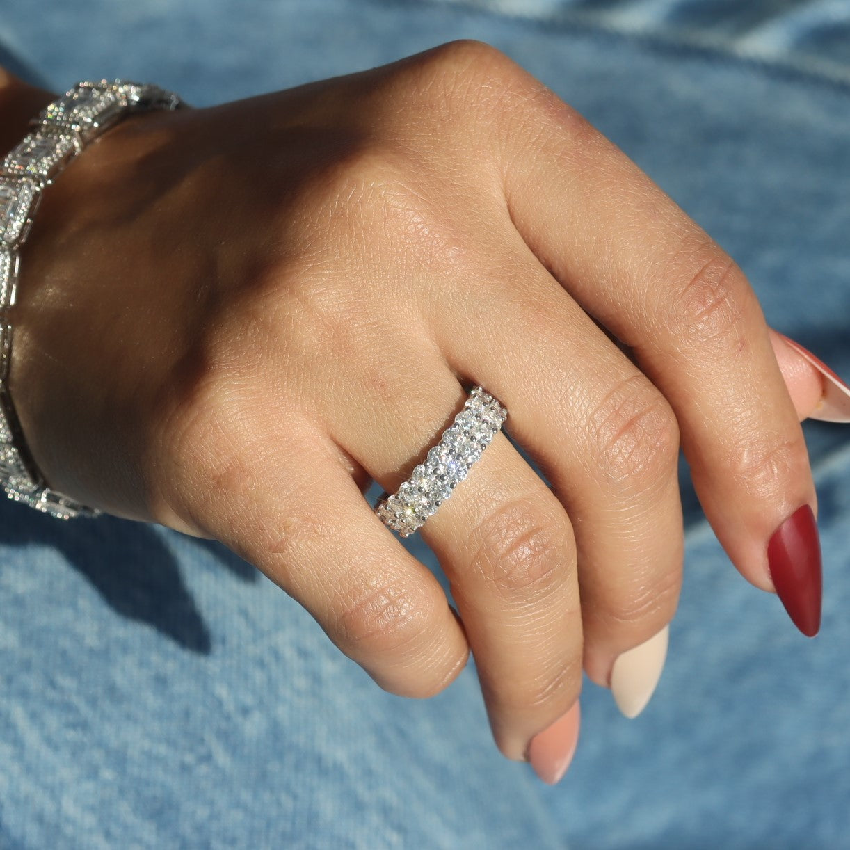 Women's 2-Row VVS Moissanite Ring