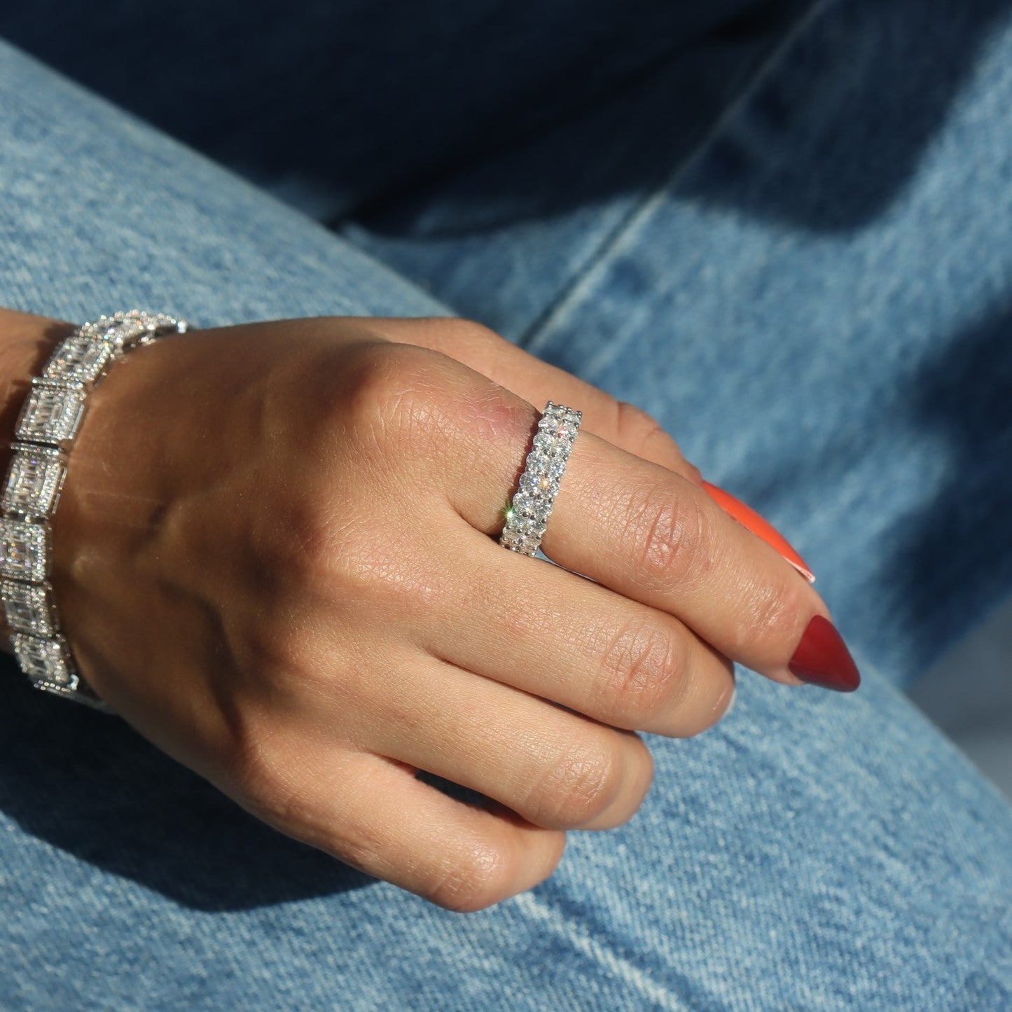 Women's 2-Row VVS Moissanite Ring