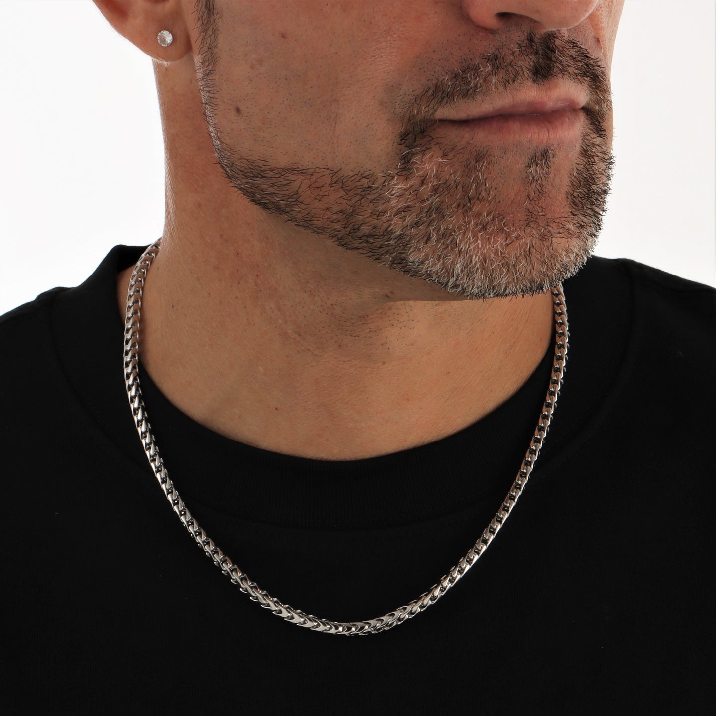 4mm S925 Franco Chain with Moissanite Clasp in White Gold