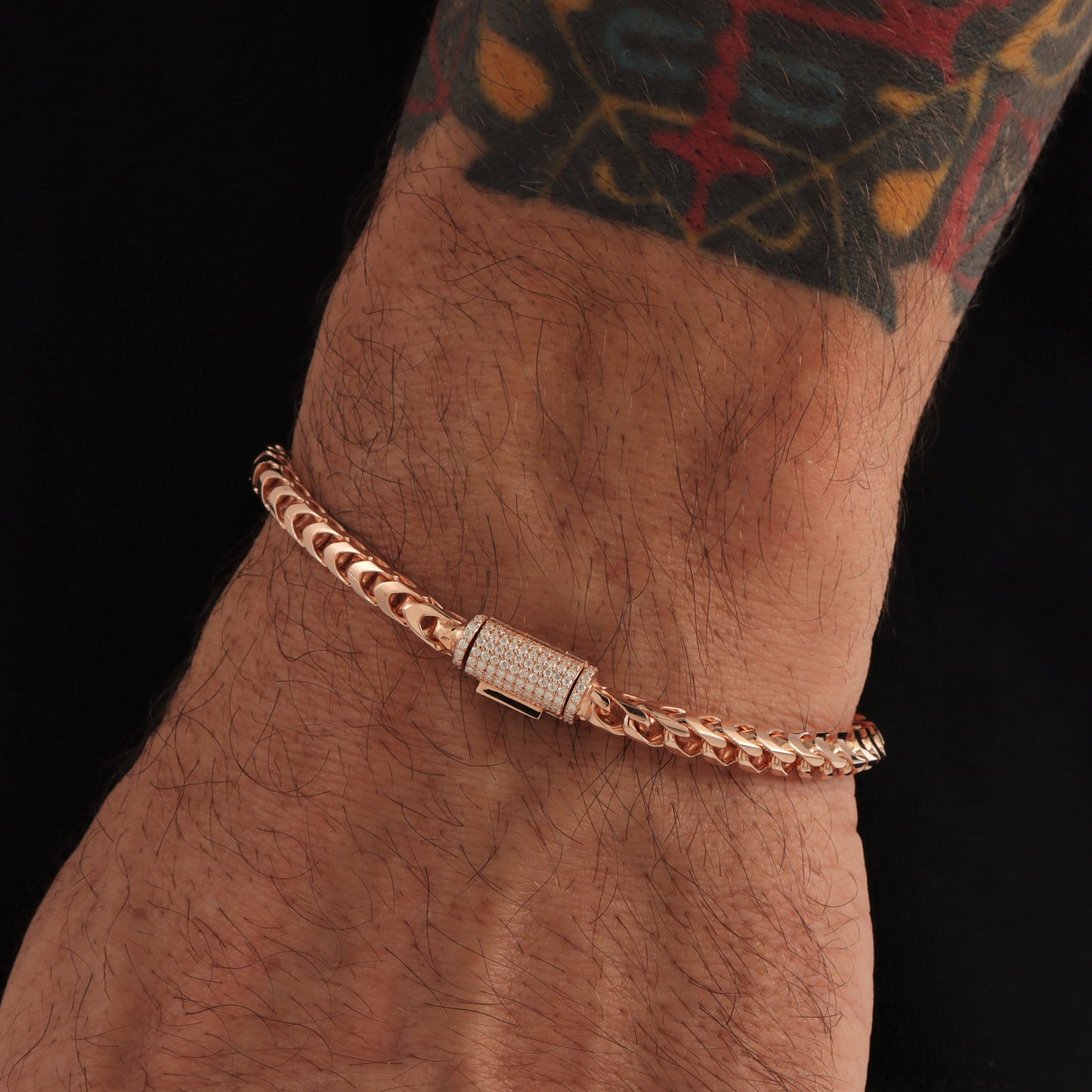 4mm S925 Franco Bracelet with Moissanite Clasp in White Gold
