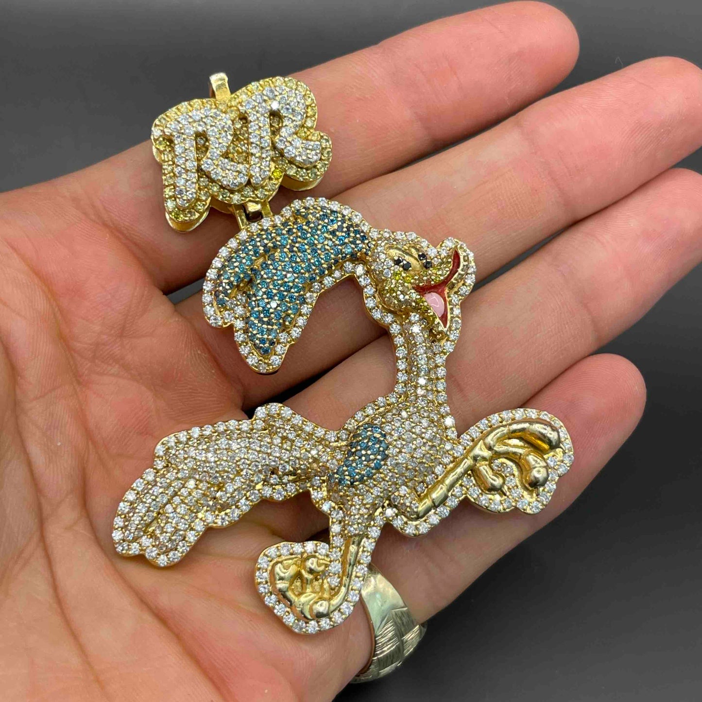 14k Road Runner Iced Bust Down Custom Pendant