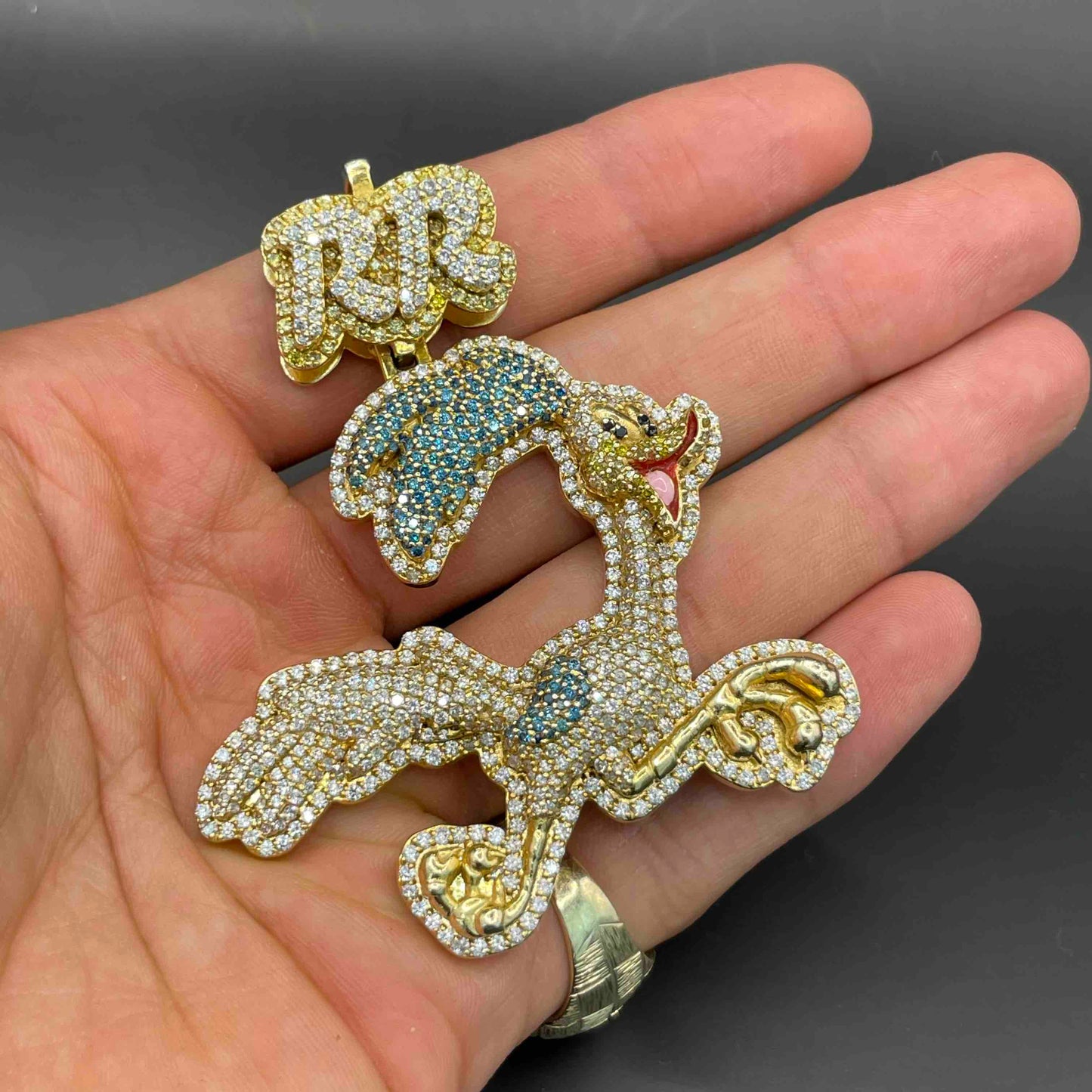 14k Road Runner Iced Bust Down Custom Pendant